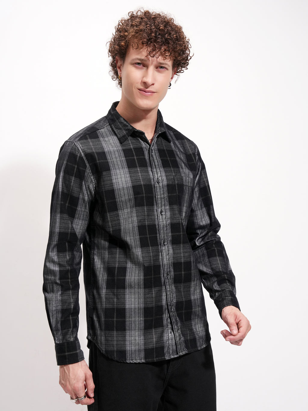Highlander Men Black Checked Slim Fit Casual Shirt - Black - Image 6