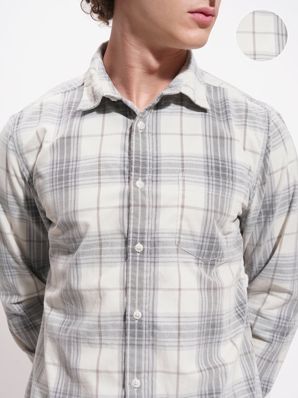 Highlander Men Off White Checked Slim Fit Casual Shirt - Off White - Image 5
