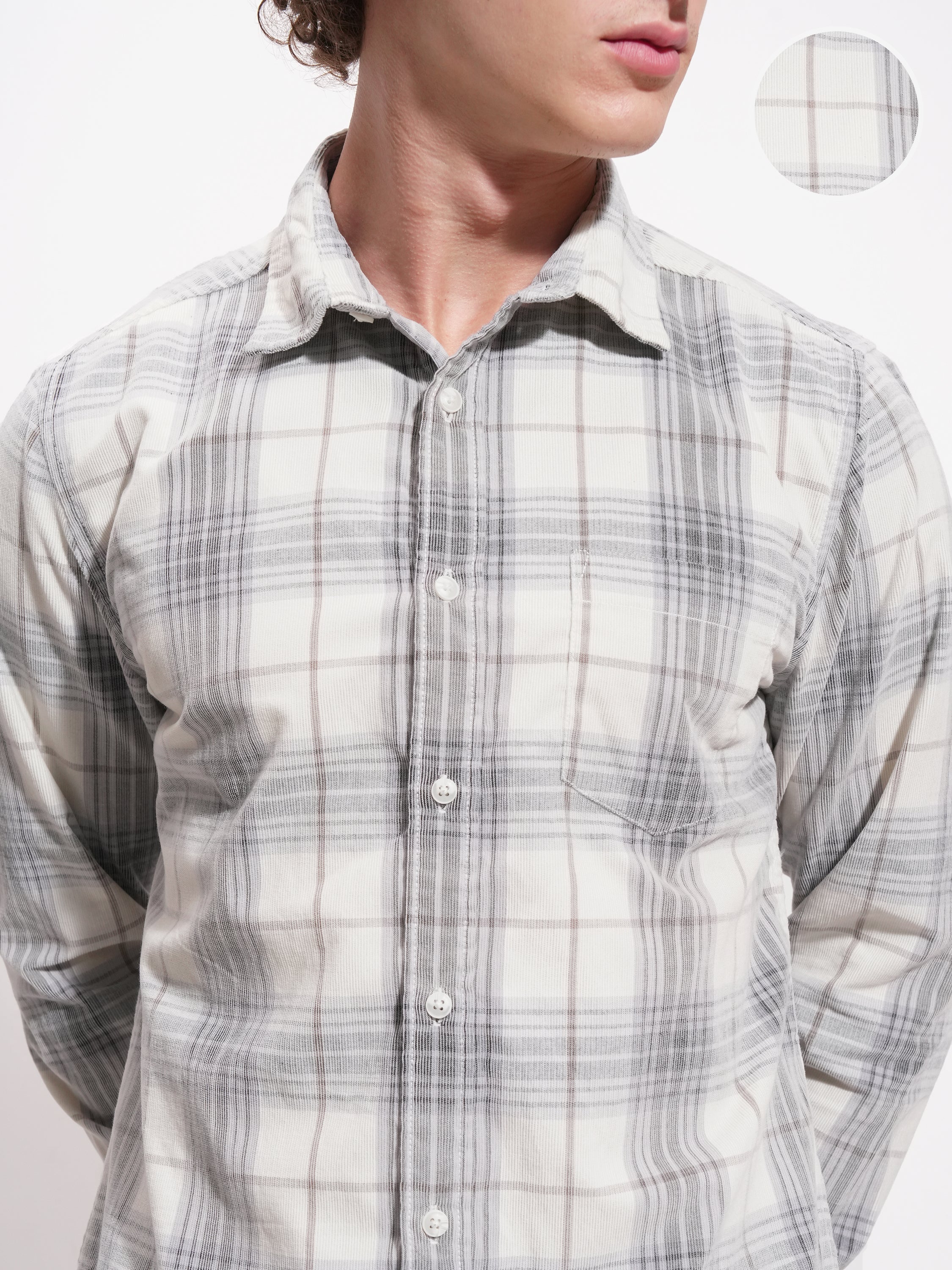 Highlander Men Off White Checked Slim Fit Casual Shirt - Off White - Image 5