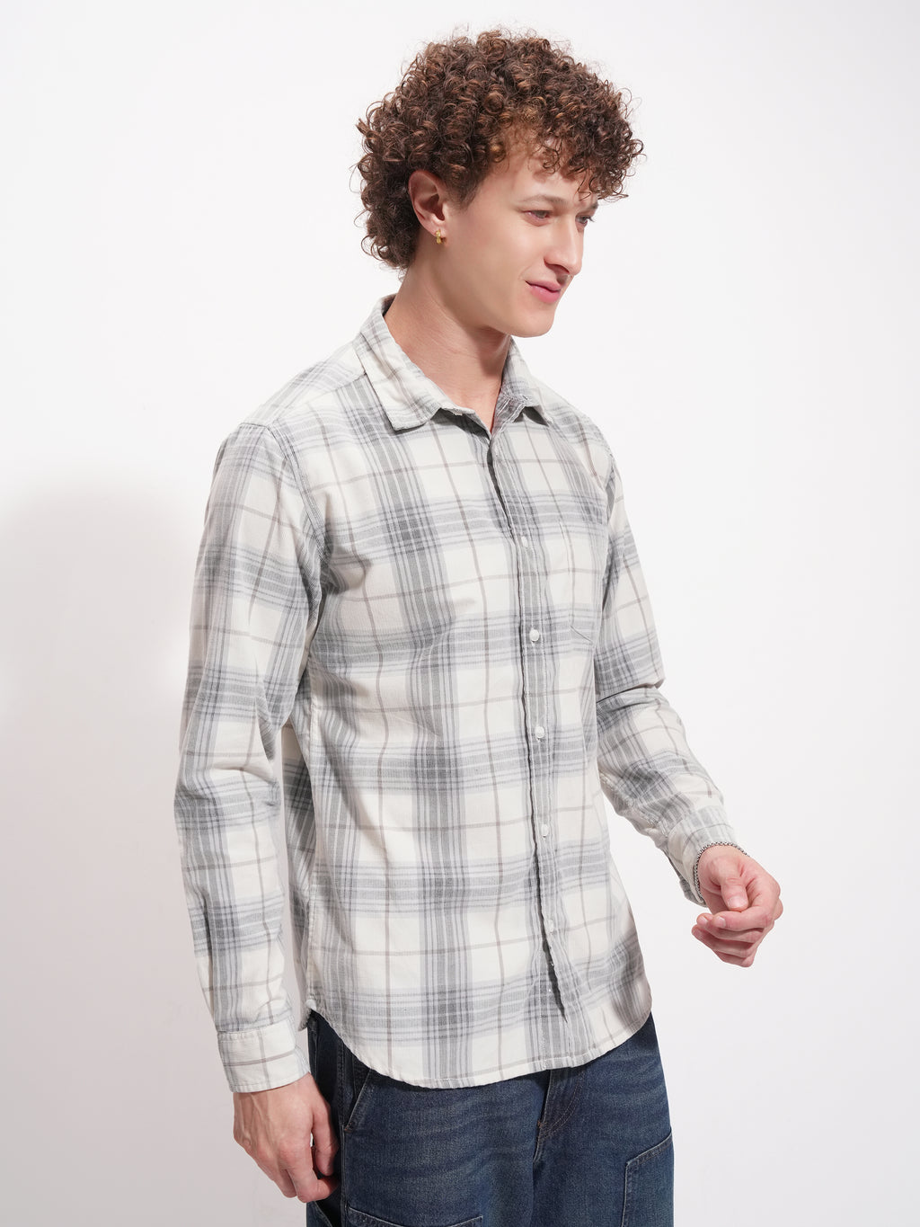 Highlander Men Off White Checked Slim Fit Casual Shirt - Off White - Image 6