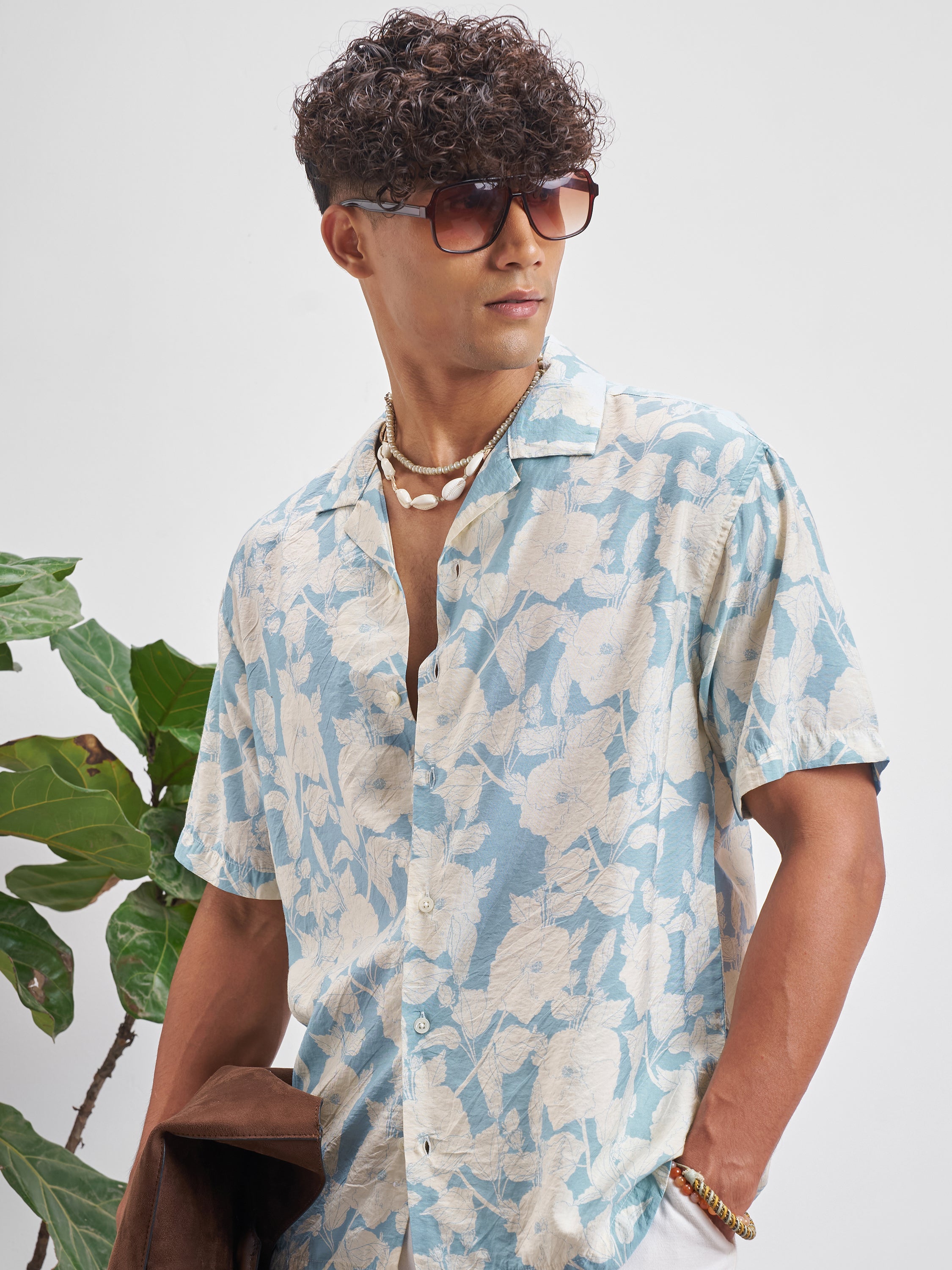 Highlander Men Blue Printed Relaxed Fit Casual Shirt - Blue - Image 1