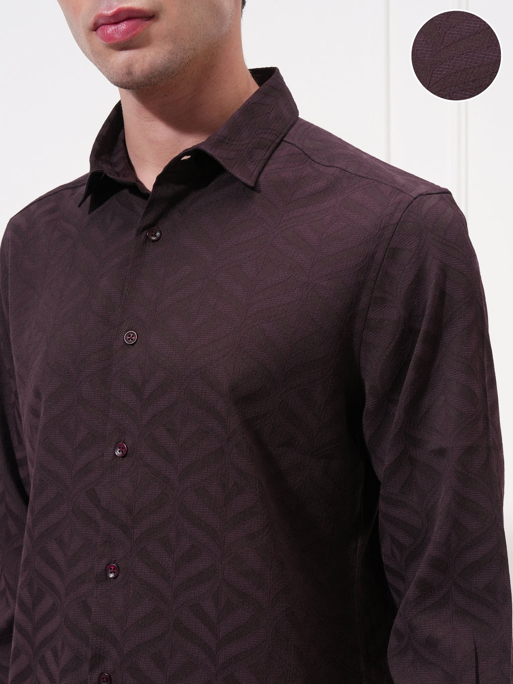 Highlander Men Purple Self Design Slim Fit Casual Shirt - Purple - Image 5