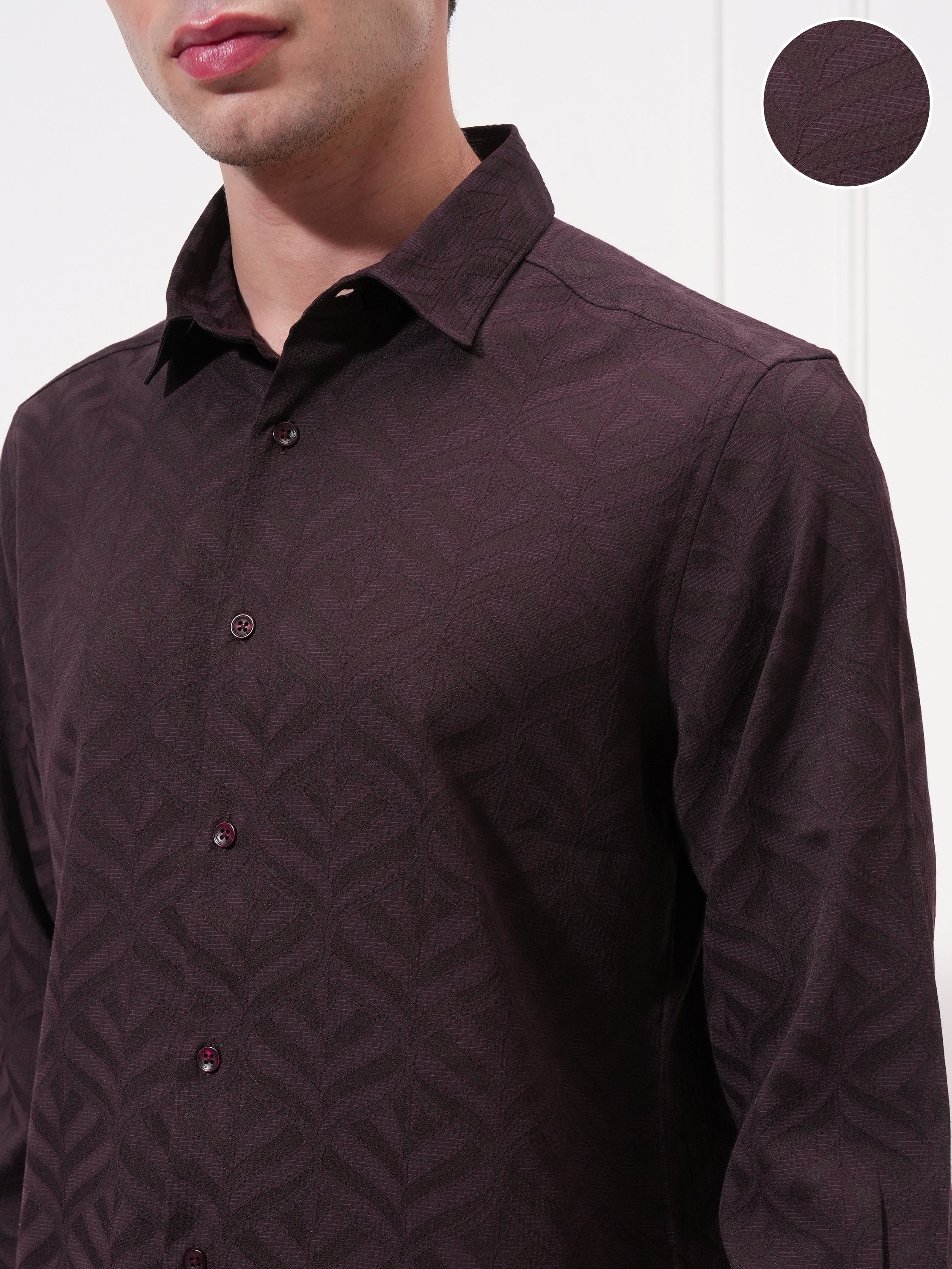 Highlander Men Purple Self Design Slim Fit Casual Shirt - Purple - Image 5