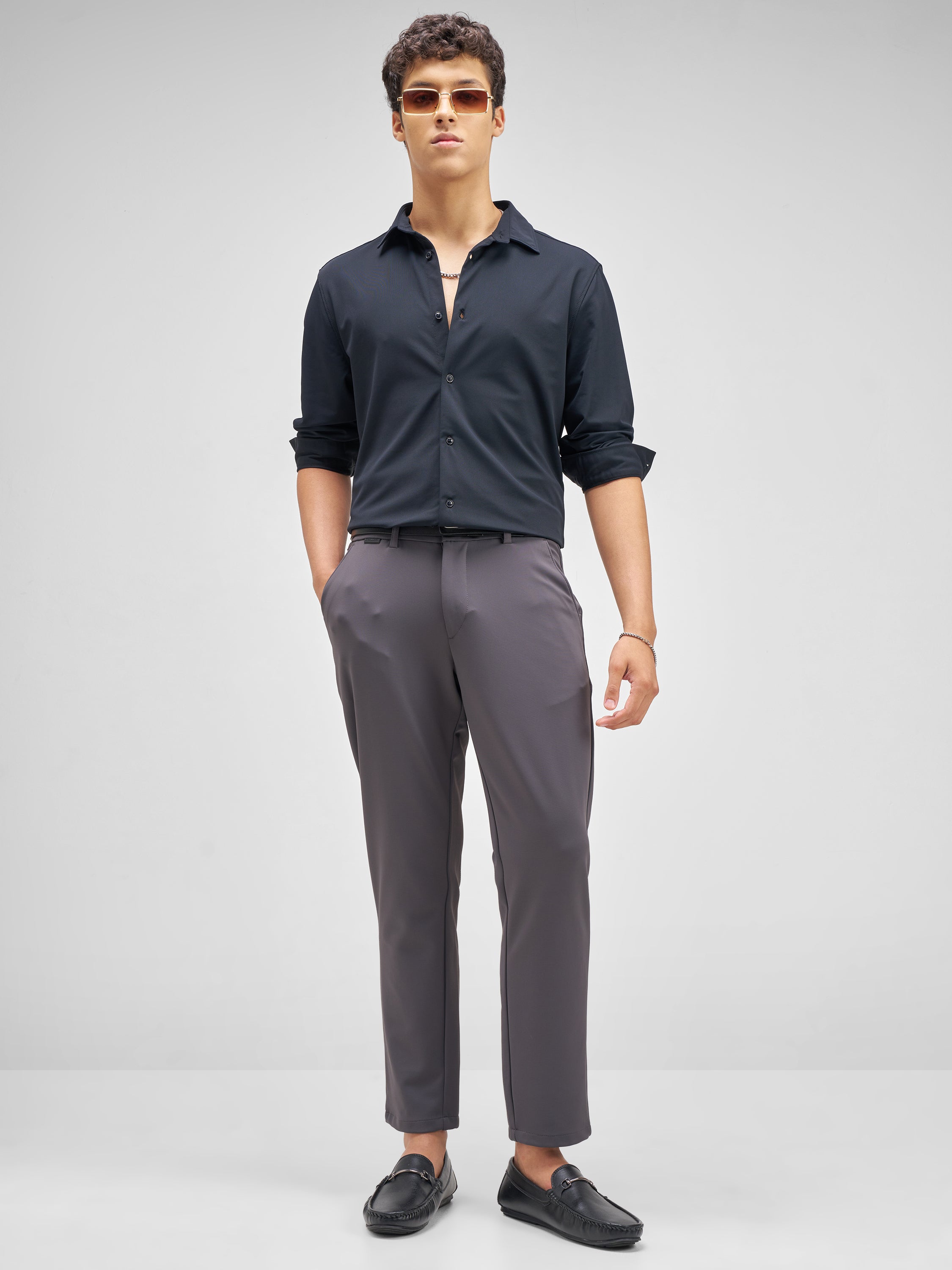 Highlander Men Navy Blue Solid Slim Fit Casual Shirt - Navy Blue - Image 2