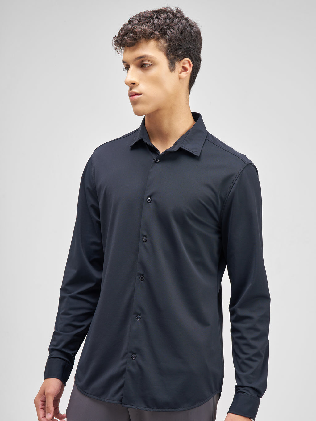 Highlander Men Navy Blue Solid Slim Fit Casual Shirt - Navy Blue - Image 4