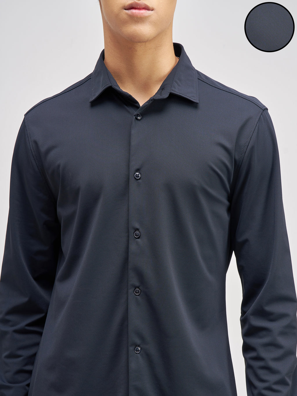 Highlander Men Navy Blue Solid Slim Fit Casual Shirt - Navy Blue - Image 5
