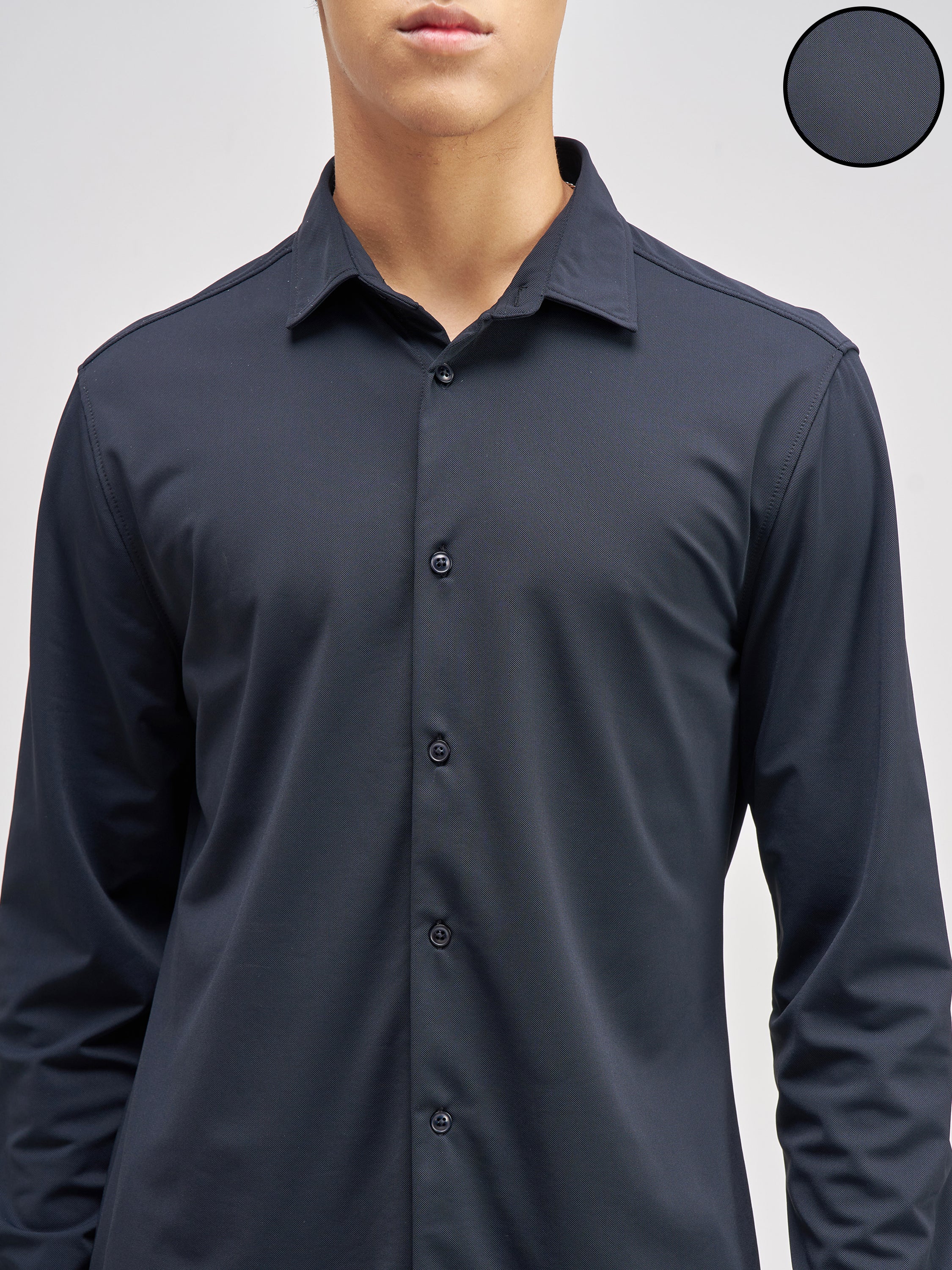 Highlander Men Navy Blue Solid Slim Fit Casual Shirt - Navy Blue - Image 5