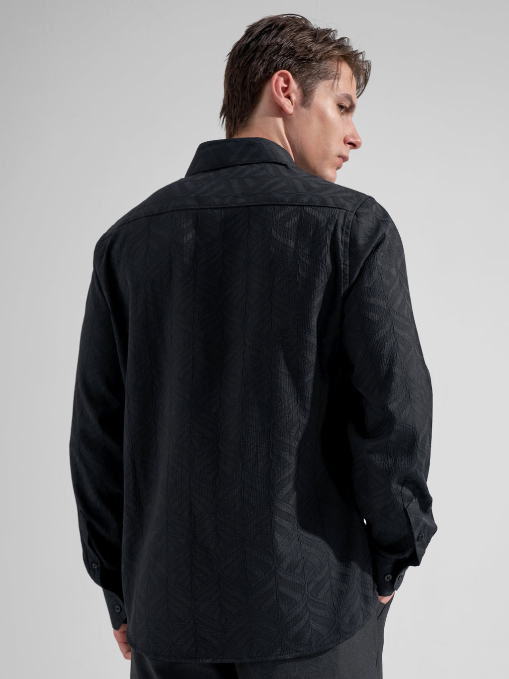 Highlander Men Black Self Design Slim Fit Casual Shirt