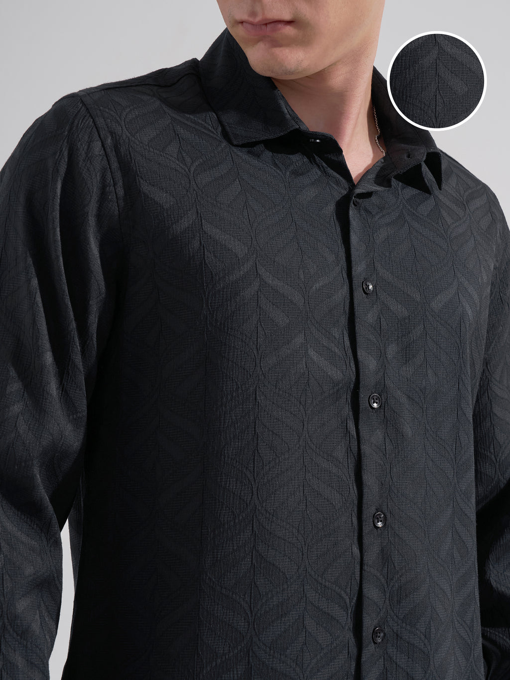 Highlander Men Black Self Design Slim Fit Casual Shirt