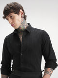 Highlander Men Black Self Design Slim Fit Casual Shirt - Black - Image 1