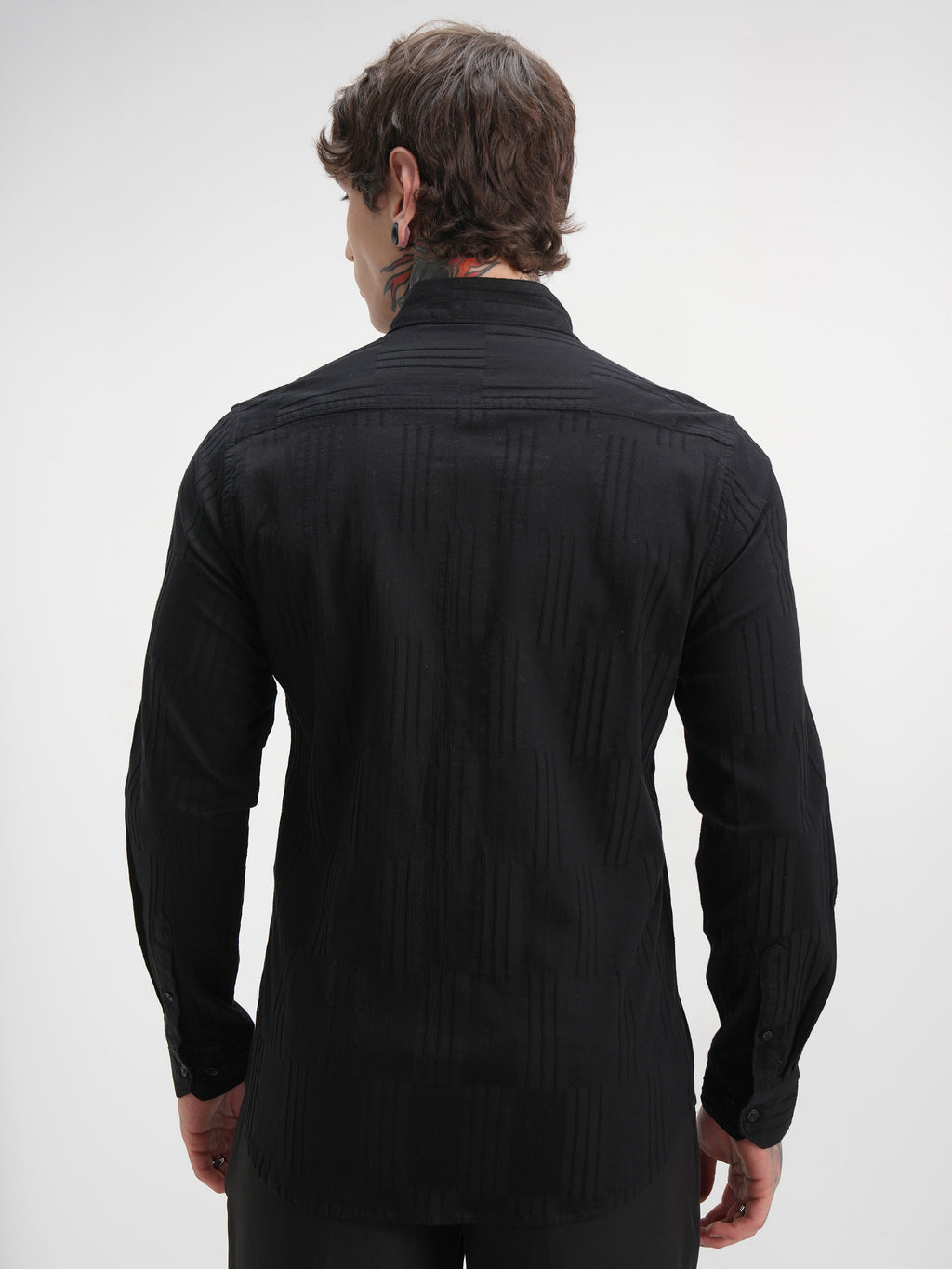 Highlander Men Black Self Design Slim Fit Casual Shirt - Black - Image 3