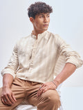 Highlander Men Beige Striped Slim Fit Casual Shirt - Beige - Image 1