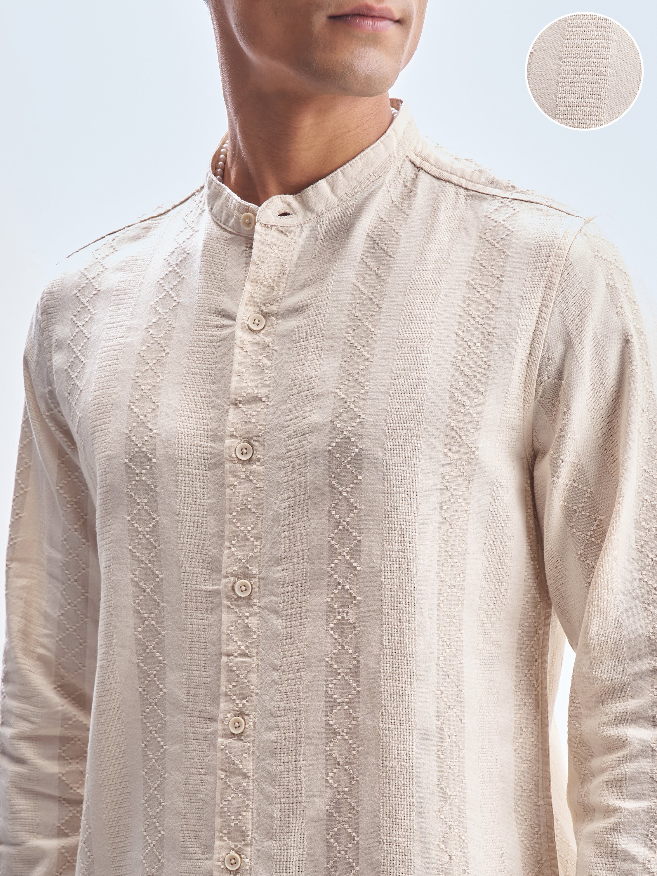 Highlander Men Beige Striped Slim Fit Casual Shirt - Beige - Image 5