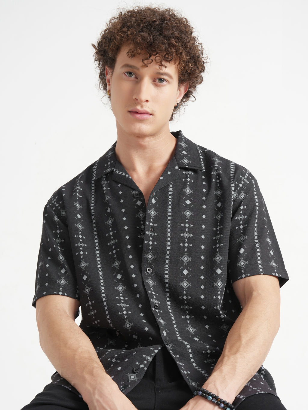 Highlander Men Black Printed Relaxed Fit Casual Shirt - Black - Image 1