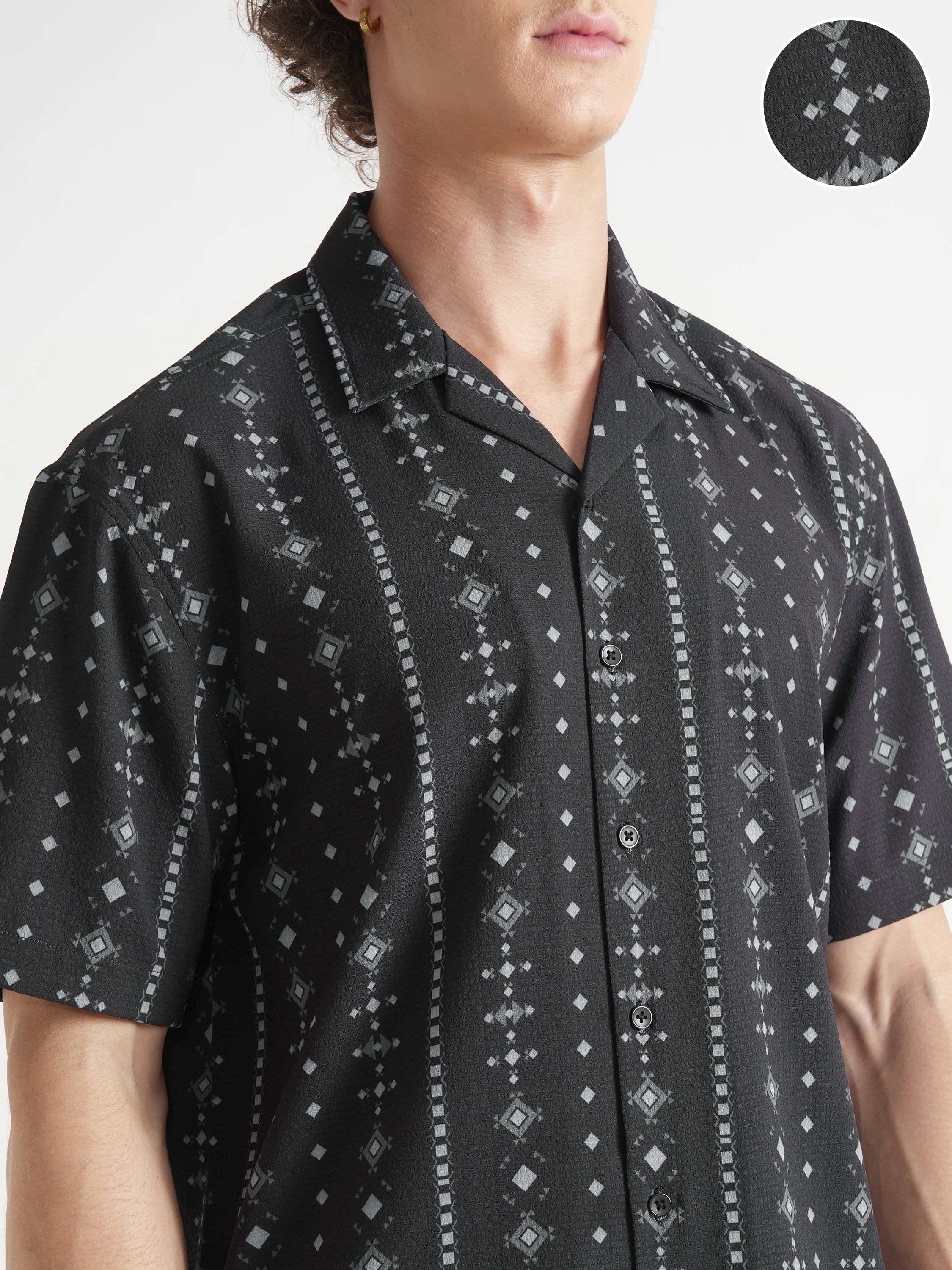 Highlander Men Black Printed Relaxed Fit Casual Shirt - Black - Image 5