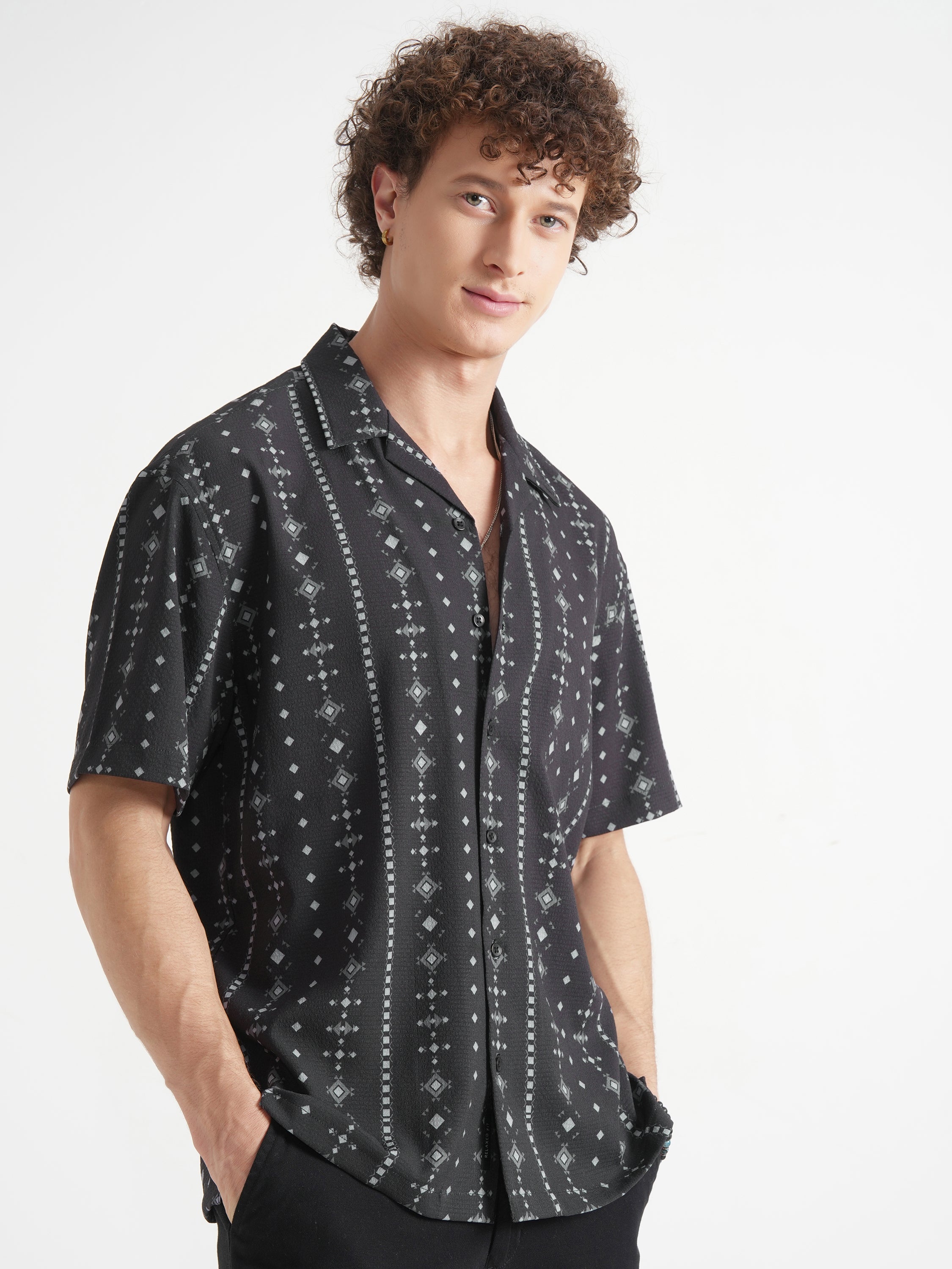Highlander Men Black Printed Relaxed Fit Casual Shirt - Black - Image 6