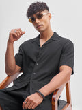 Highlander Men Black Self Design Relaxed Fit Casual Shirt - Black - Image 1