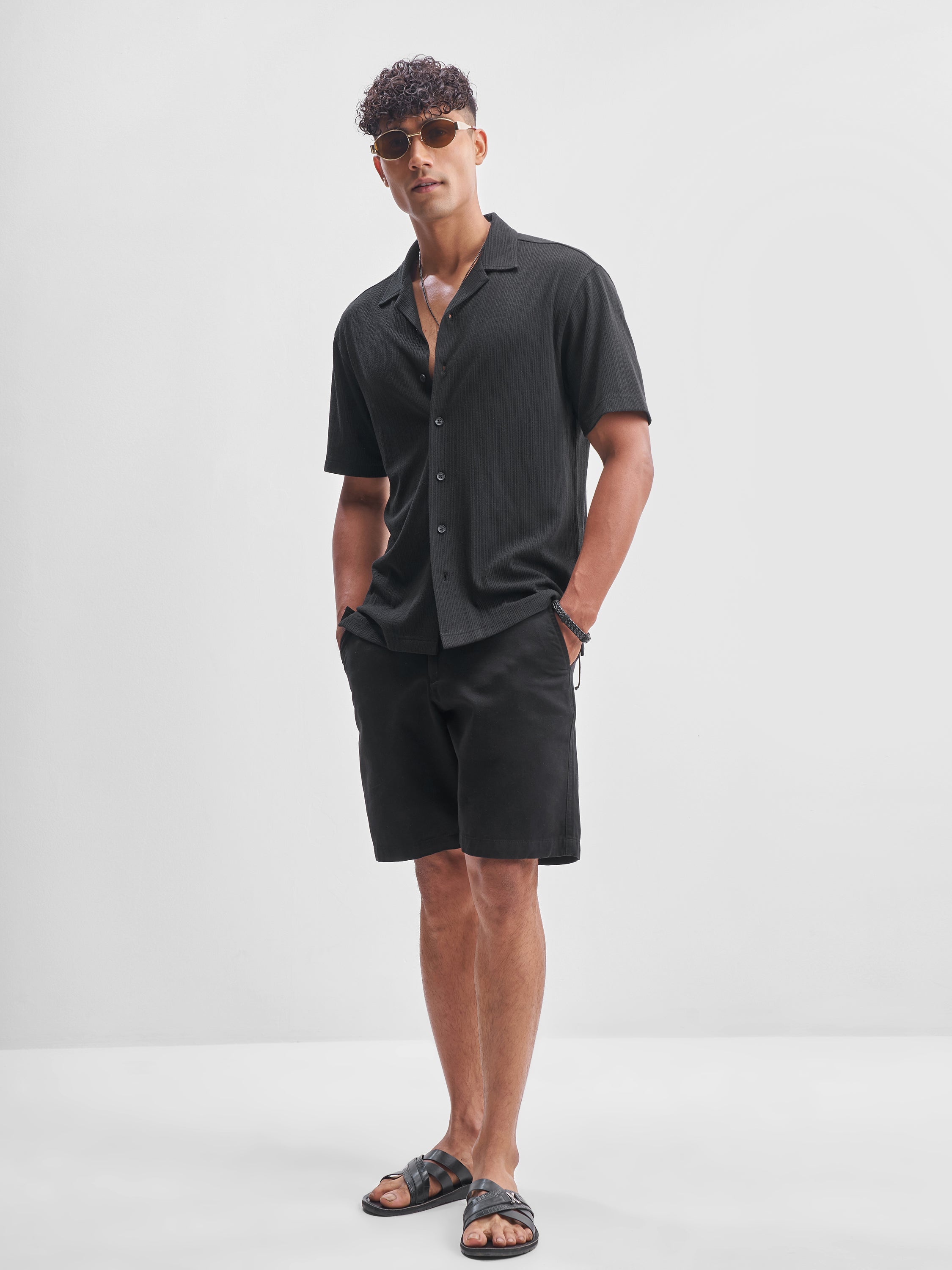 Highlander Men Black Self Design Relaxed Fit Casual Shirt - Black - Image 2