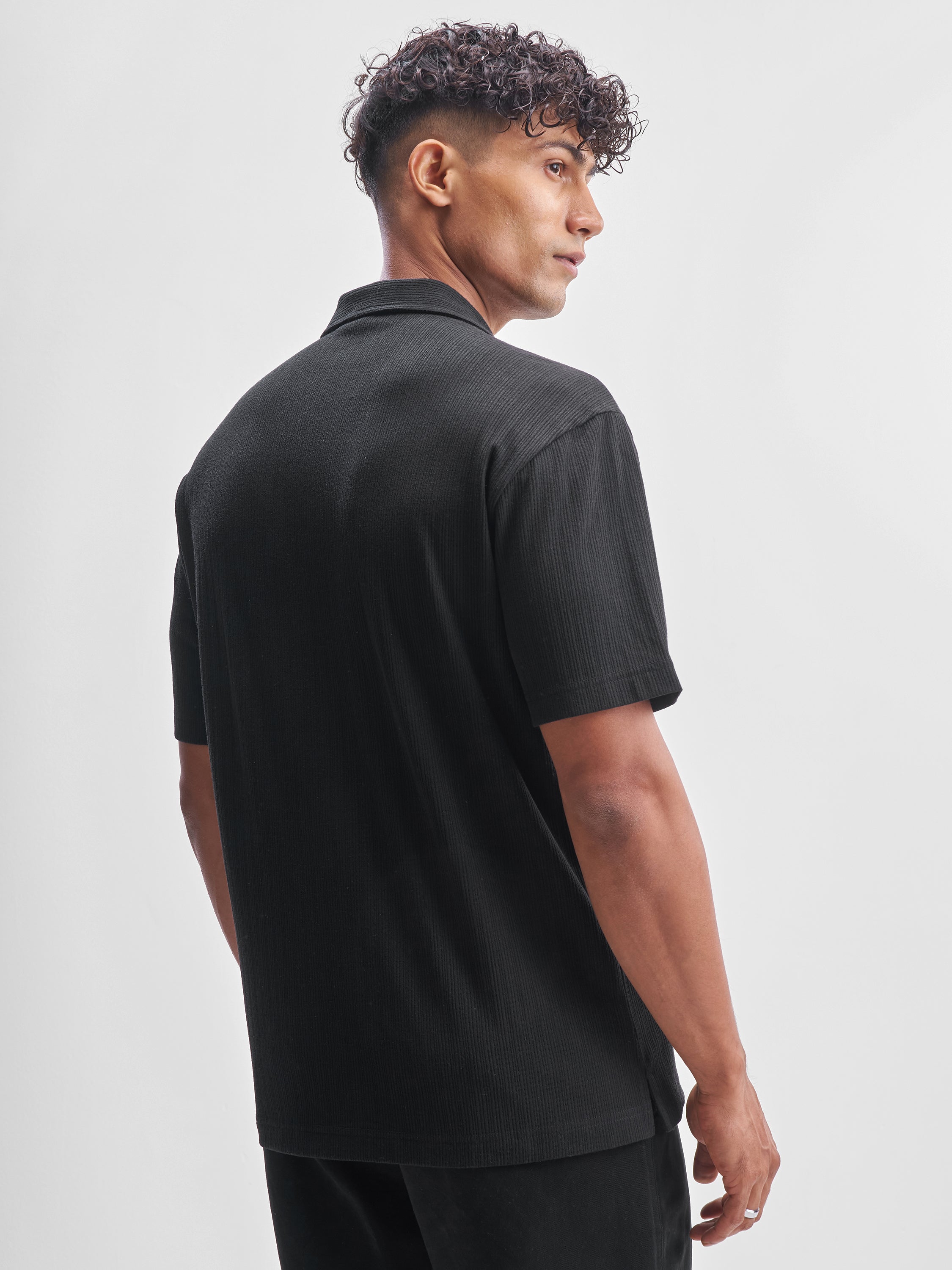 Highlander Men Black Self Design Relaxed Fit Casual Shirt - Black - Image 3