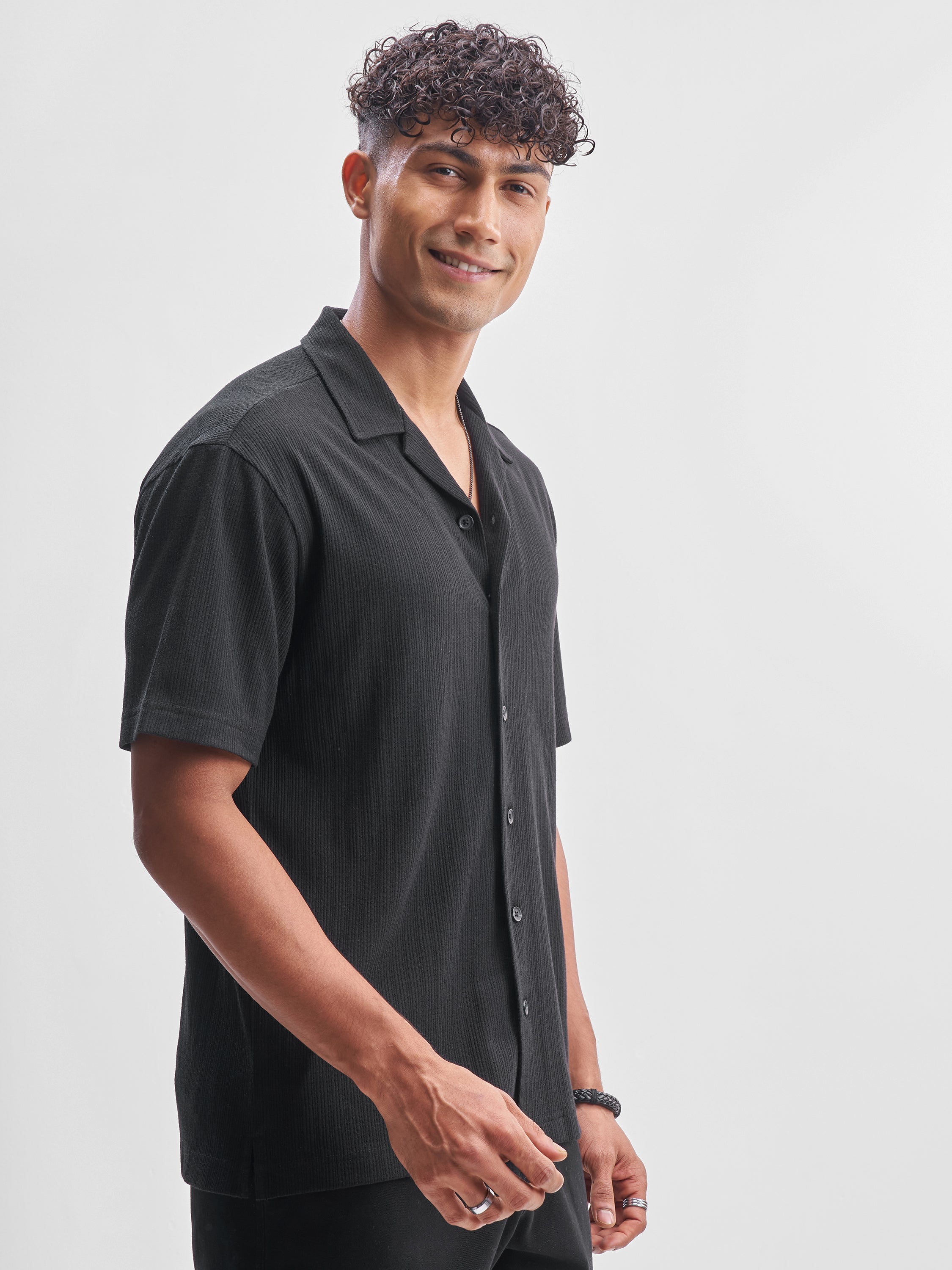 Highlander Men Black Self Design Relaxed Fit Casual Shirt - Black - Image 6