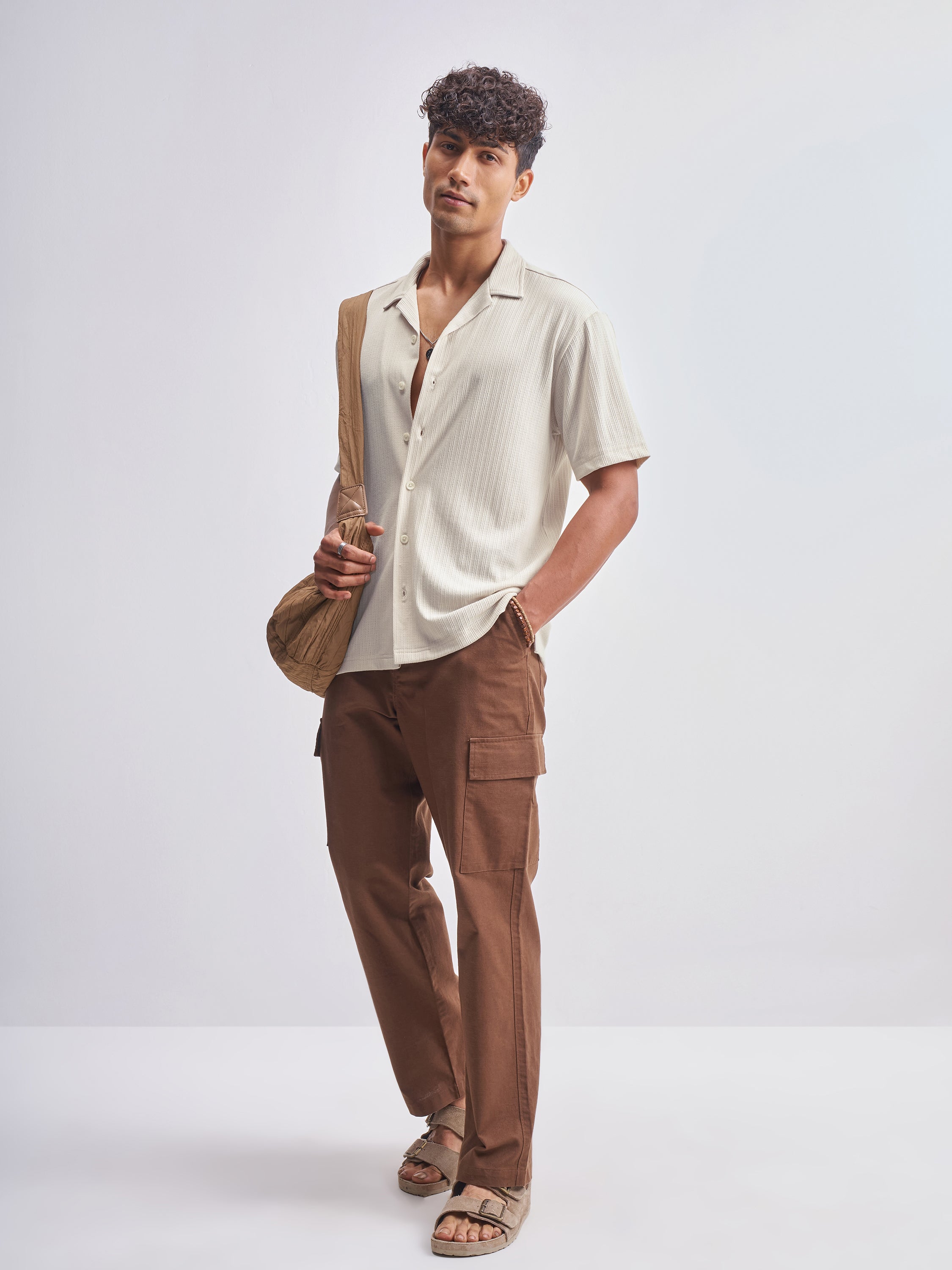 Highlander Men Cream Self Design Relaxed Fit Casual Shirt - Cream - Image 2