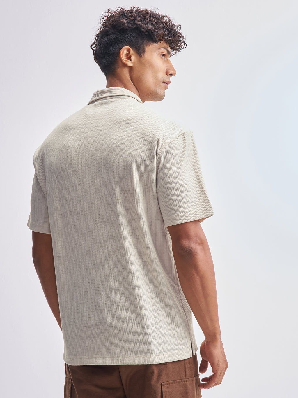 Highlander Men Cream Self Design Relaxed Fit Casual Shirt - Cream - Image 3