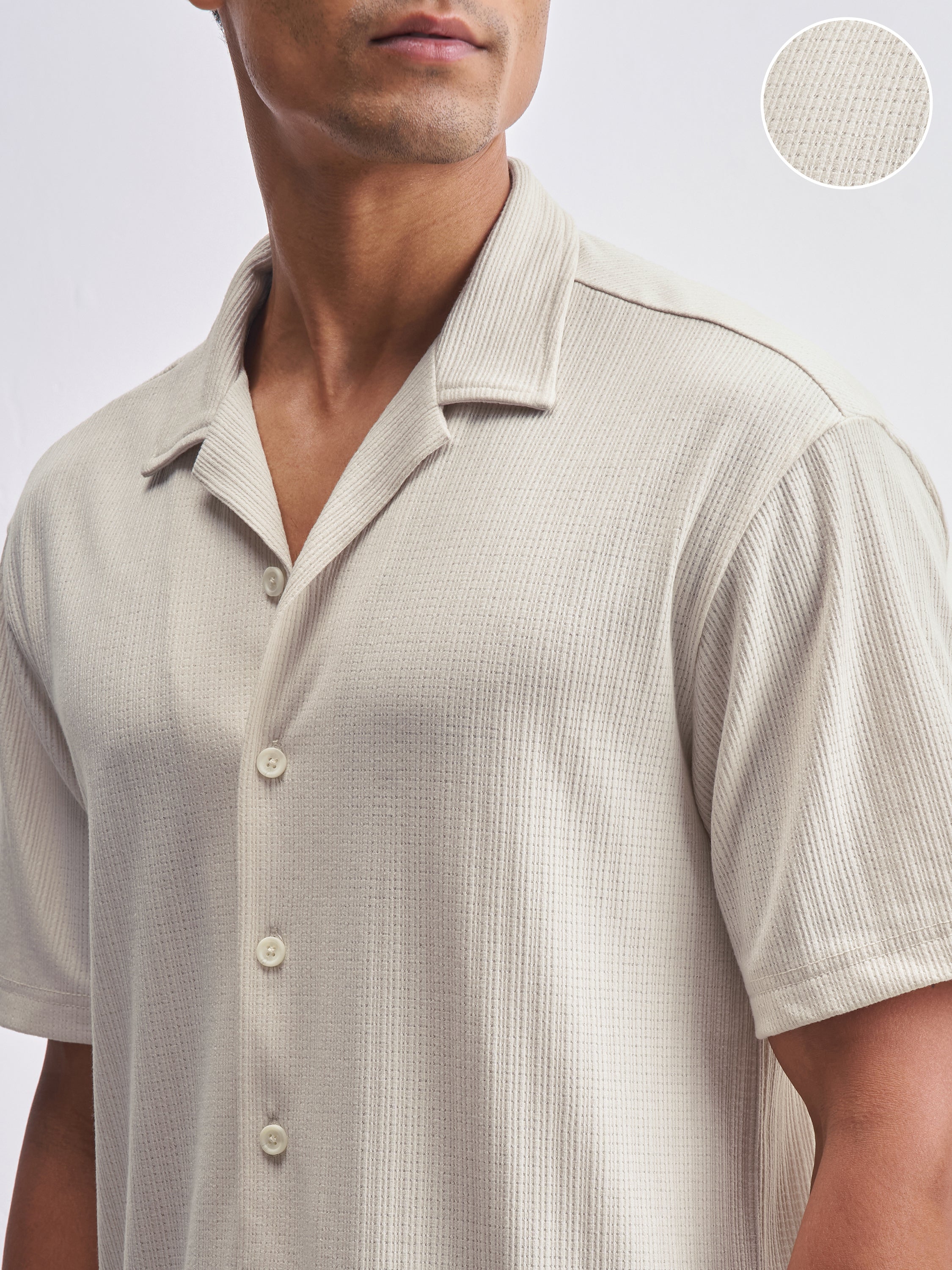 Highlander Men Cream Self Design Relaxed Fit Casual Shirt - Cream - Image 5