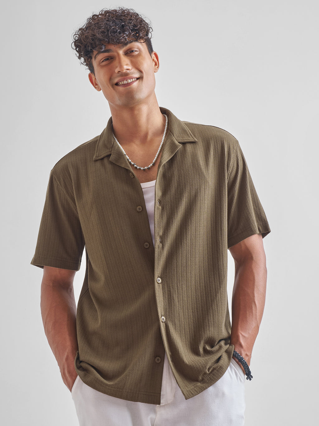Highlander Men Brown Self Design Relaxed Fit Casual Shirt - Brown - Image 1