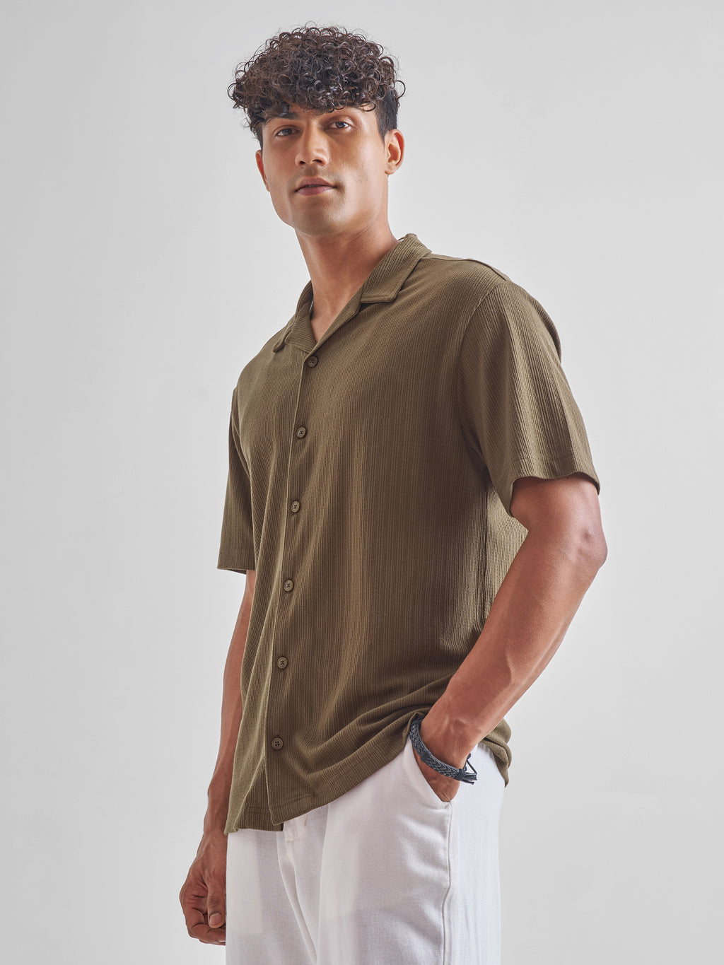 Highlander Men Brown Self Design Relaxed Fit Casual Shirt - Brown - Image 4