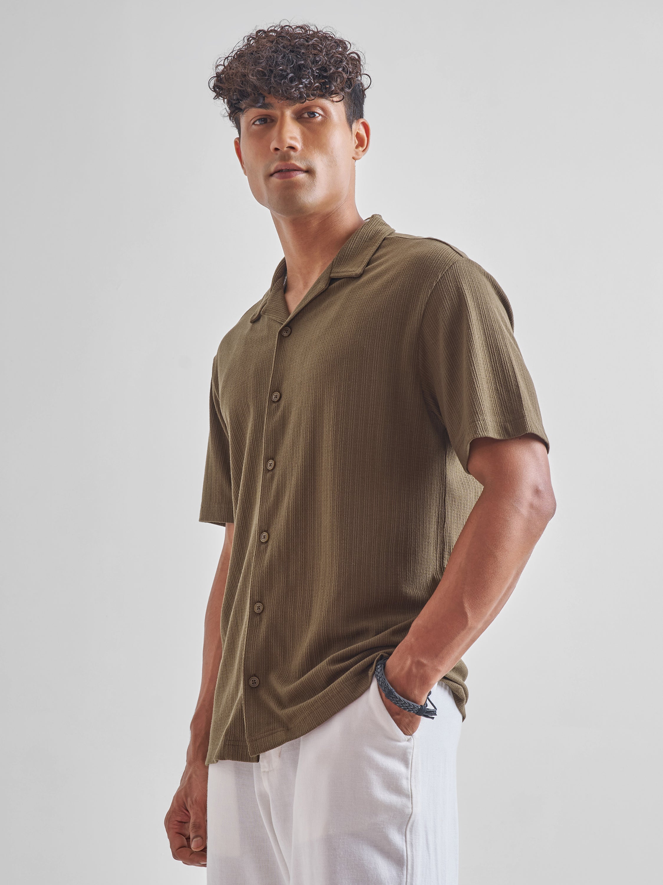 Highlander Men Brown Self Design Relaxed Fit Casual Shirt - Brown - Image 4