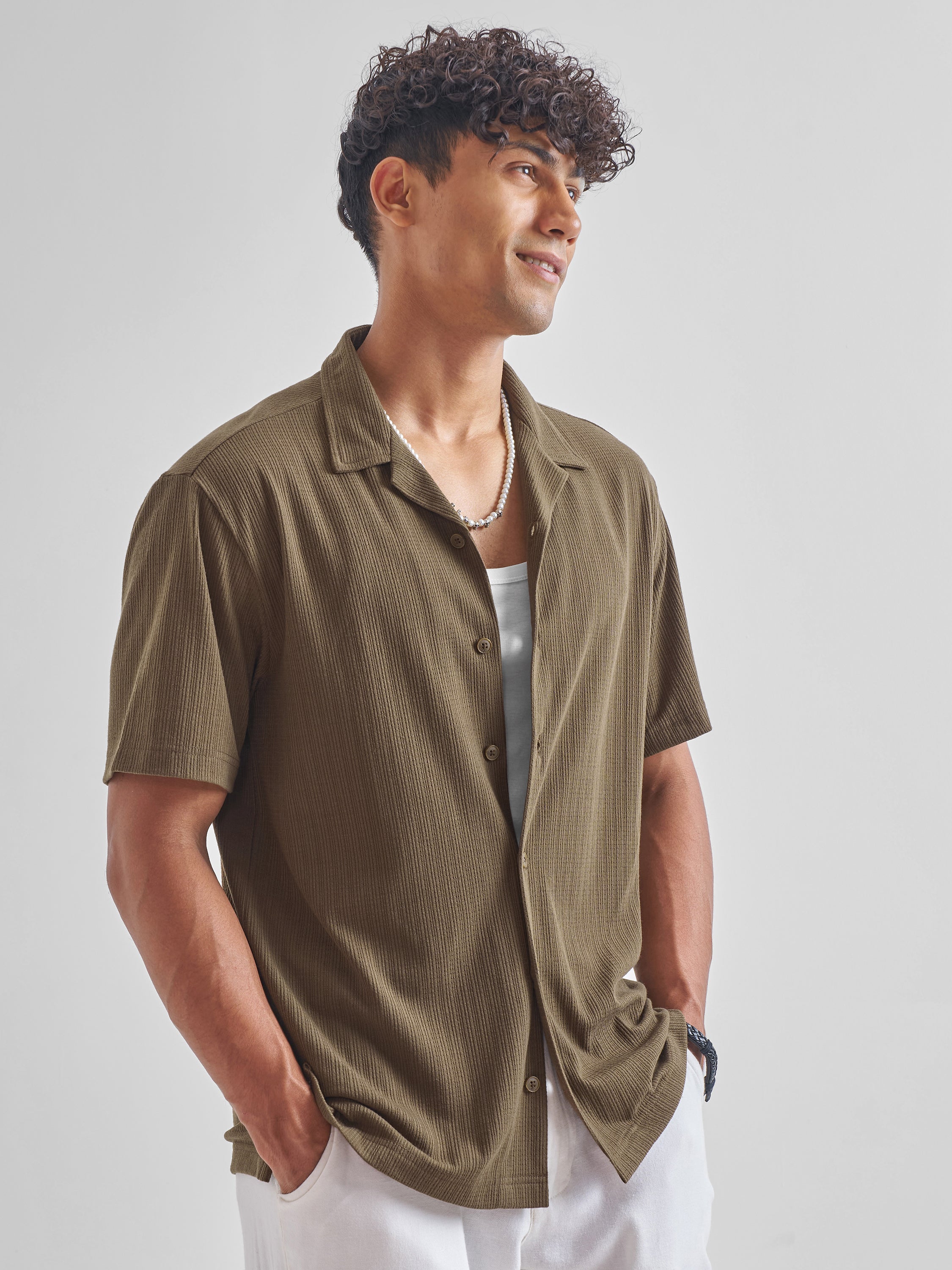 Highlander Men Brown Self Design Relaxed Fit Casual Shirt - Brown - Image 6