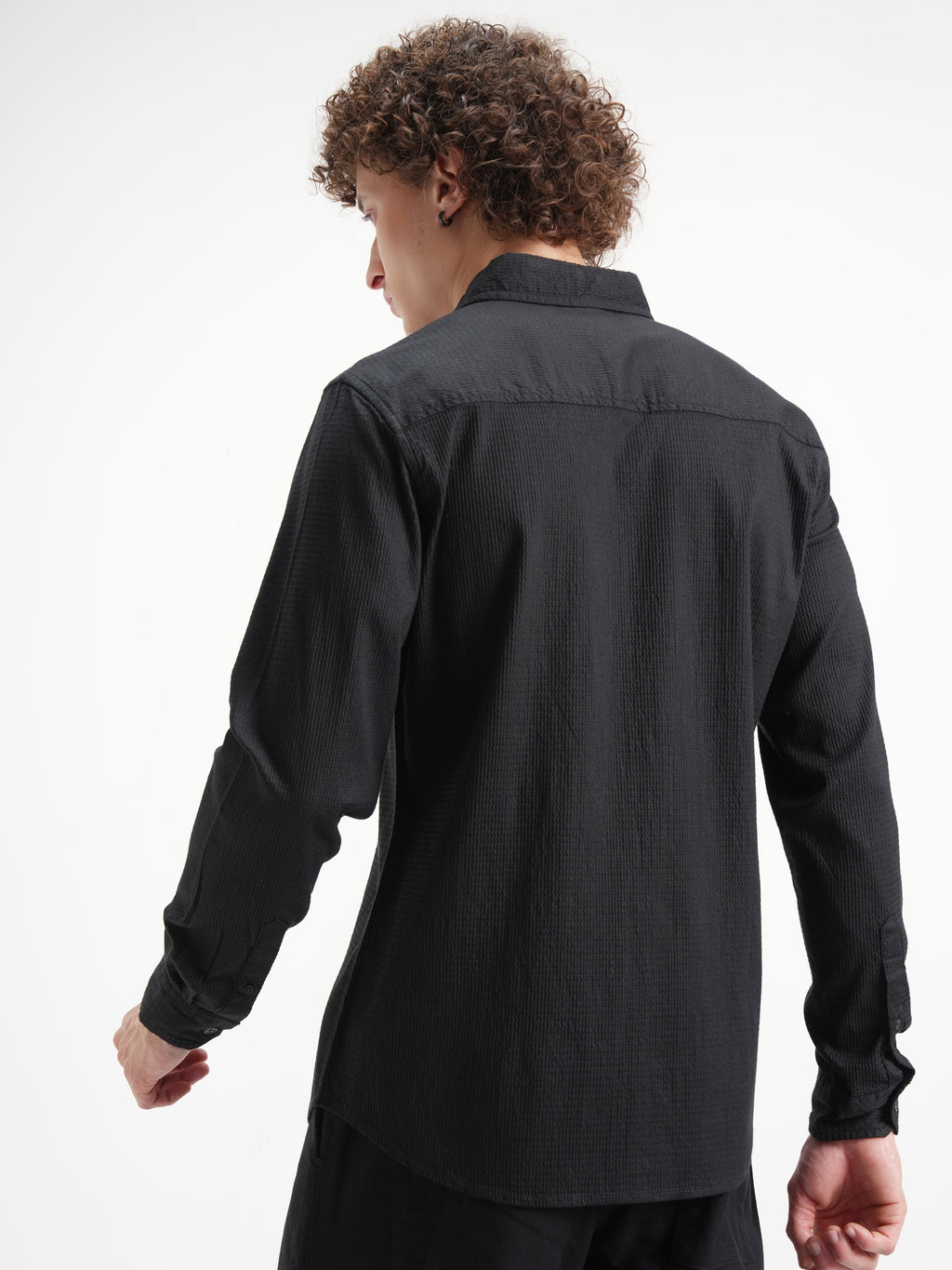 Highlander Men Black Self Design Slim Fit Casual Shirt - Black - Image 3