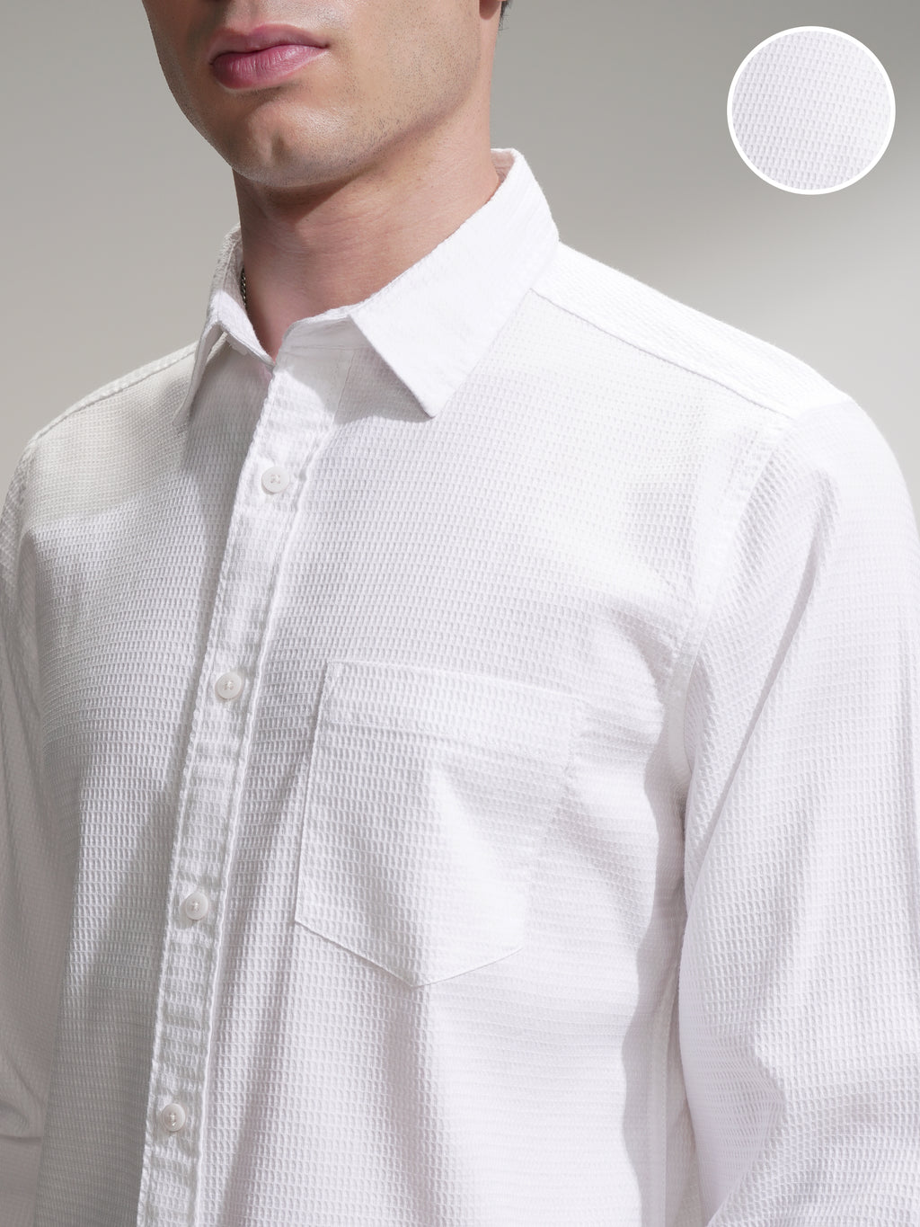 Highlander Men White Self Design Slim Fit Casual Shirt - White - Image 5