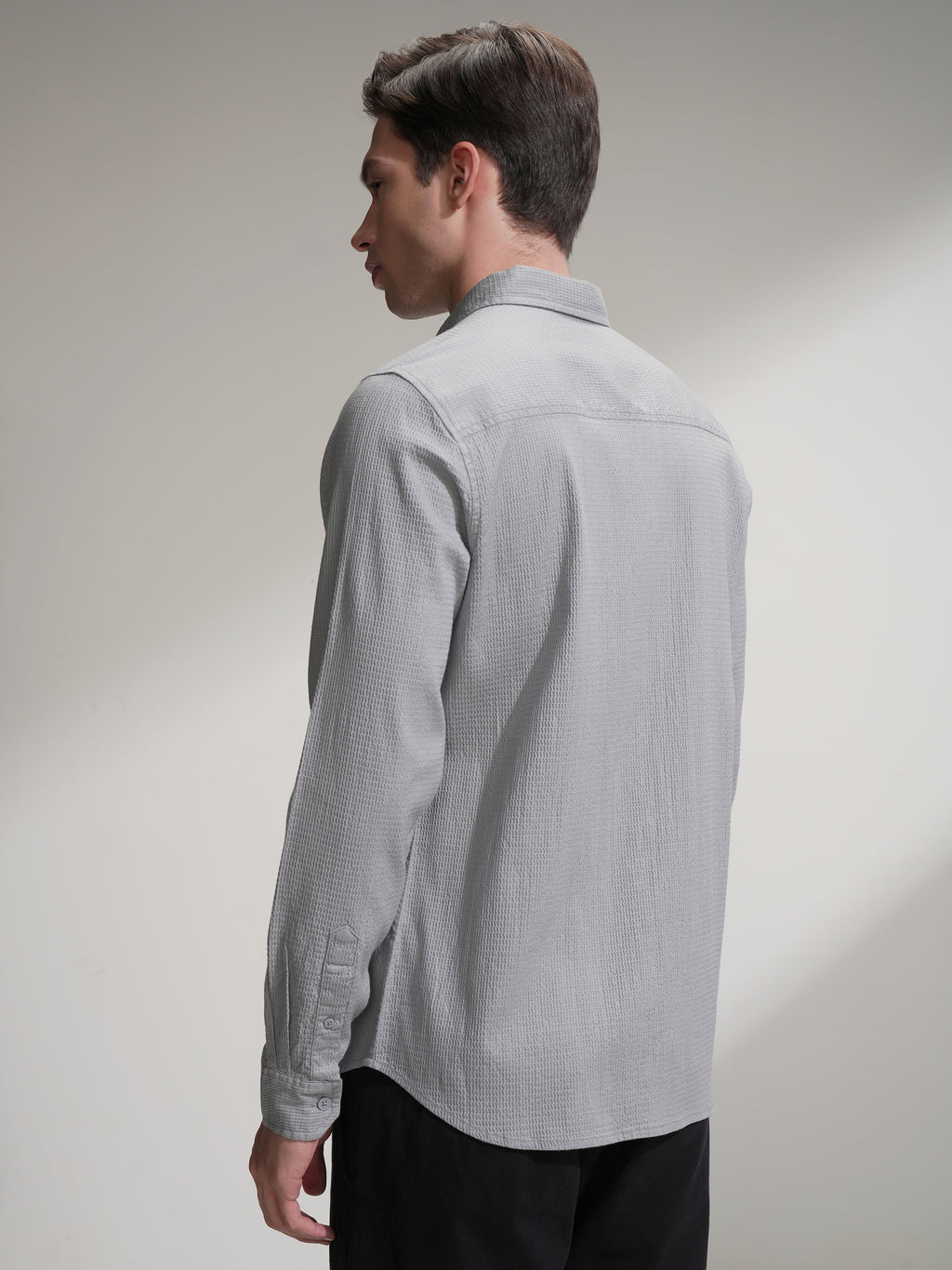 Highlander Men Grey Self Design Slim Fit Casual Shirt - Grey - Image 3