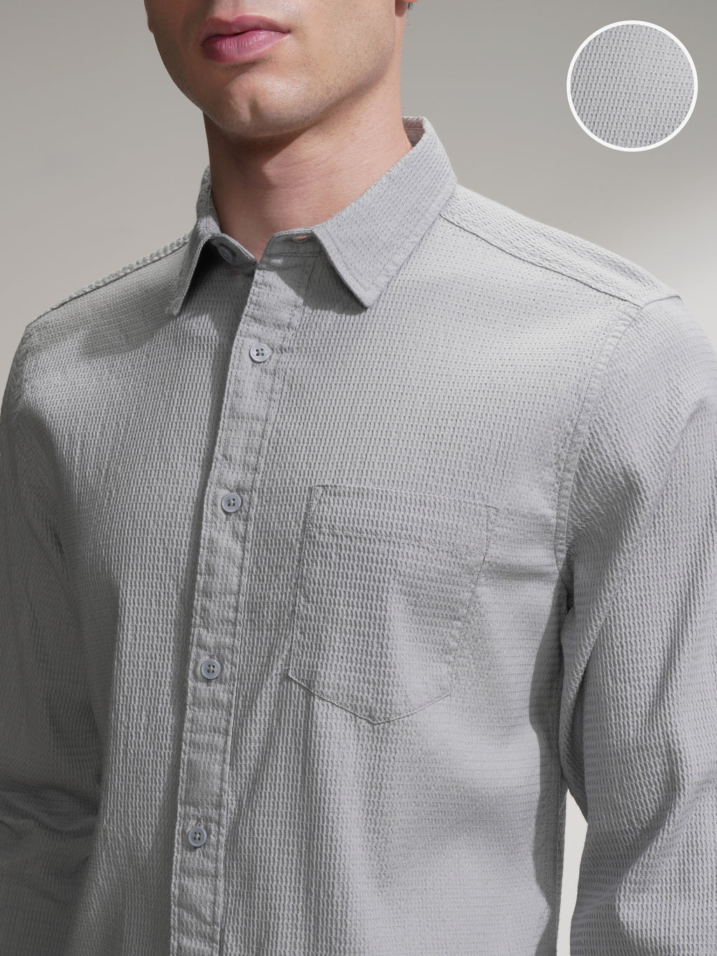 Highlander Men Grey Self Design Slim Fit Casual Shirt - Grey - Image 5