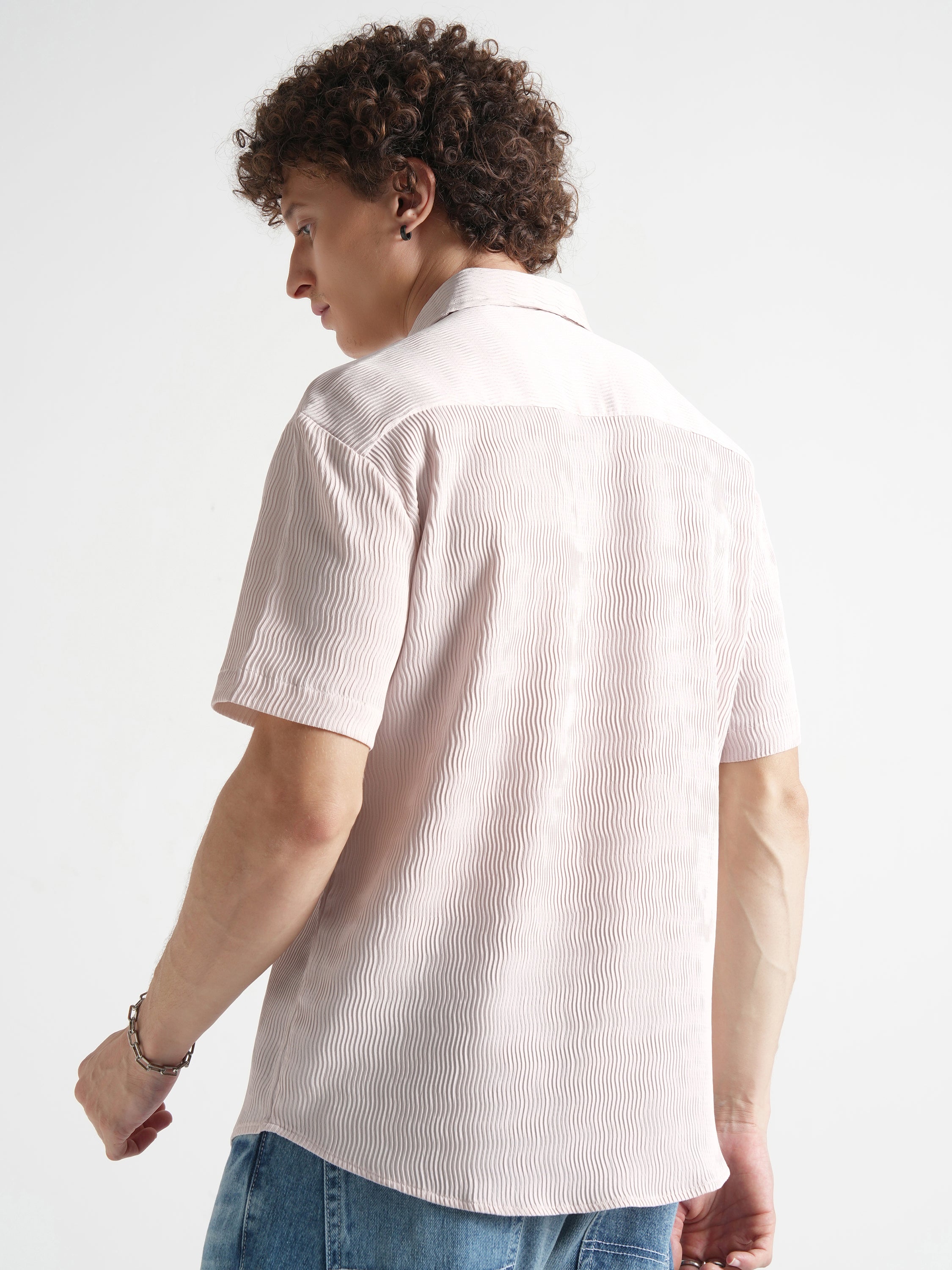 Highlander Men Cream Self Design Relaxed Fit Casual Shirt - Cream - Image 3