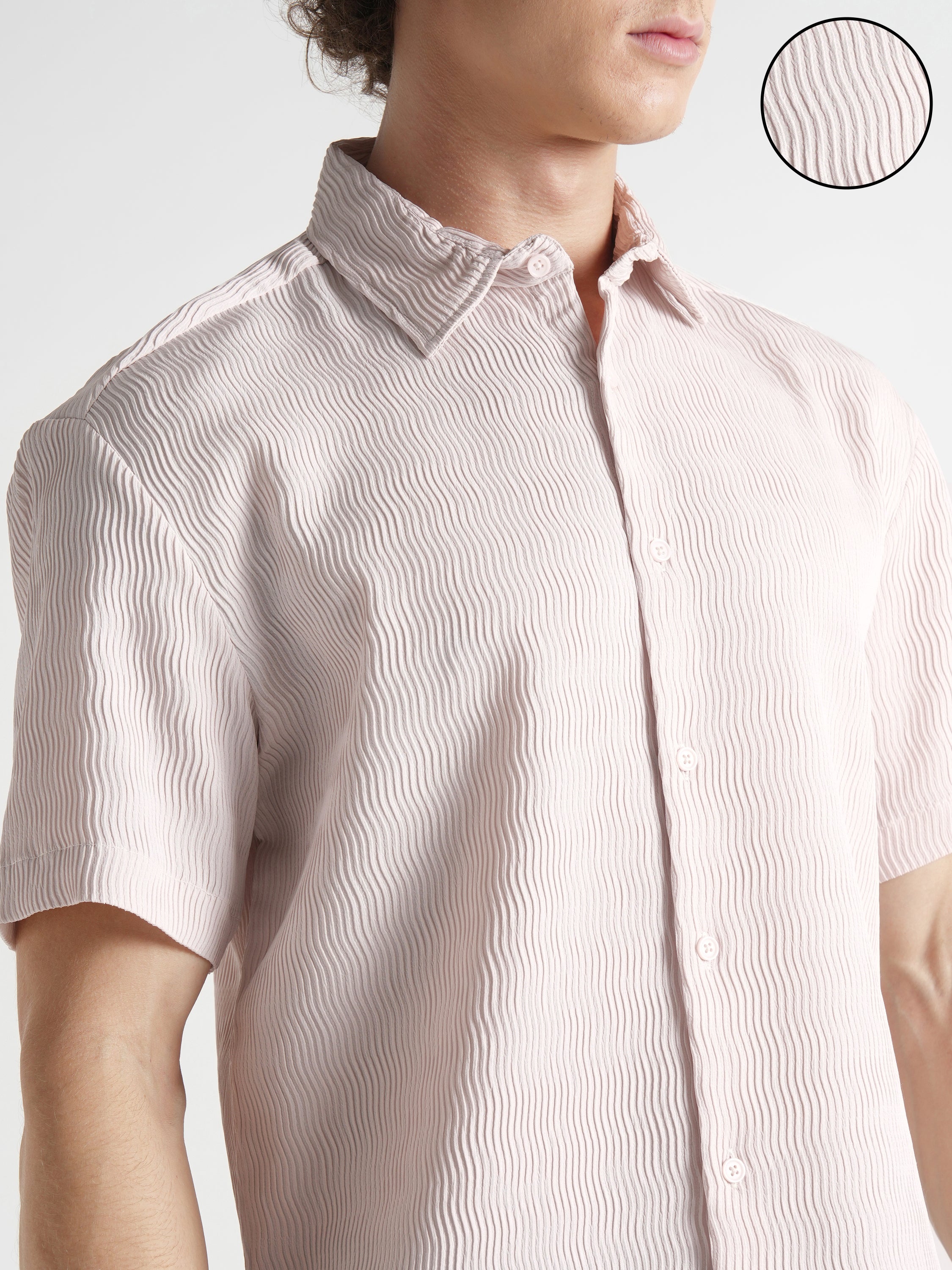 Highlander Men Cream Self Design Relaxed Fit Casual Shirt - Cream - Image 5