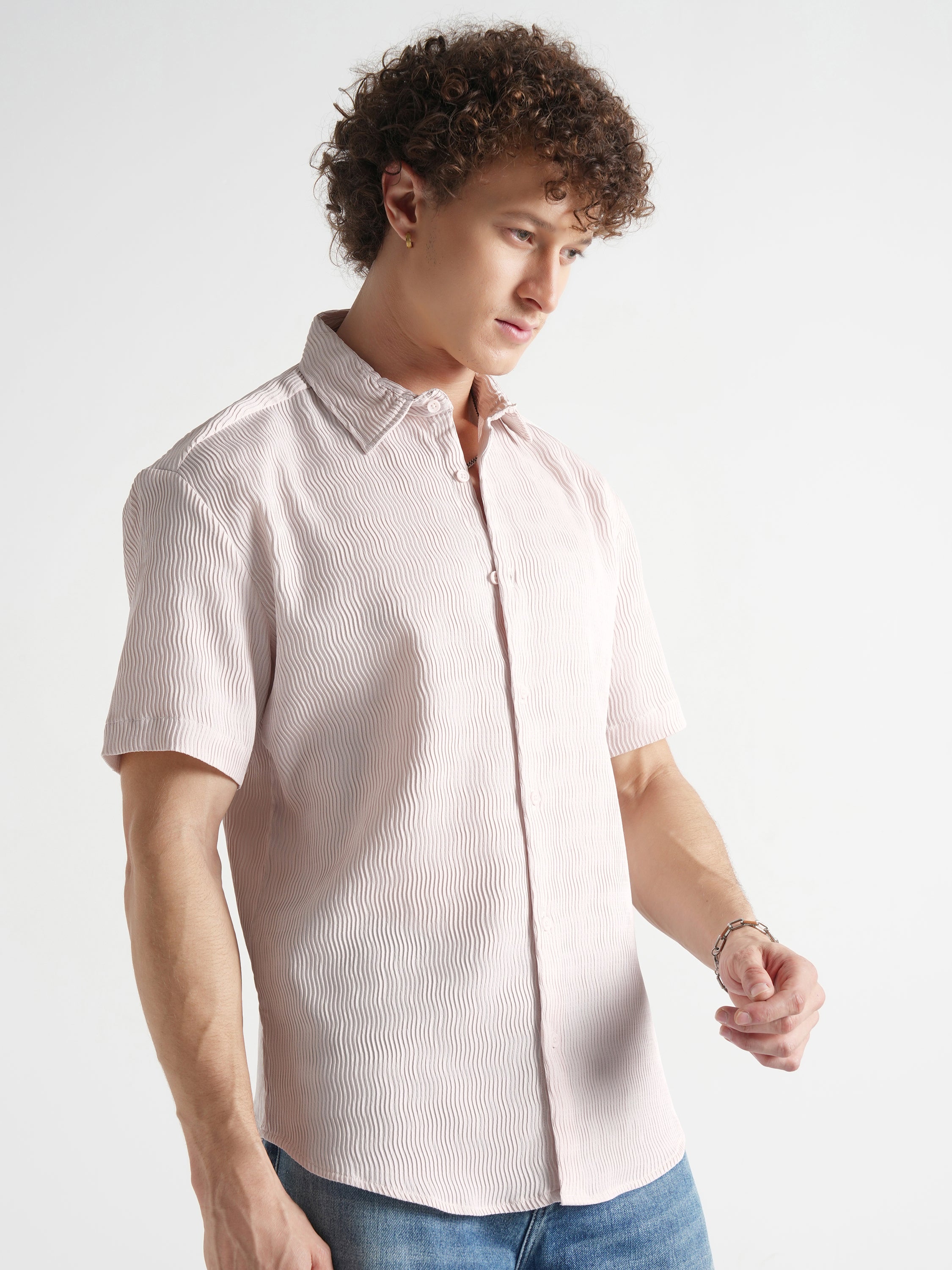 Highlander Men Cream Self Design Relaxed Fit Casual Shirt - Cream - Image 6