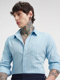 Highlander Men Blue Self Design Slim Fit Casual Shirt - Blue - Image 1