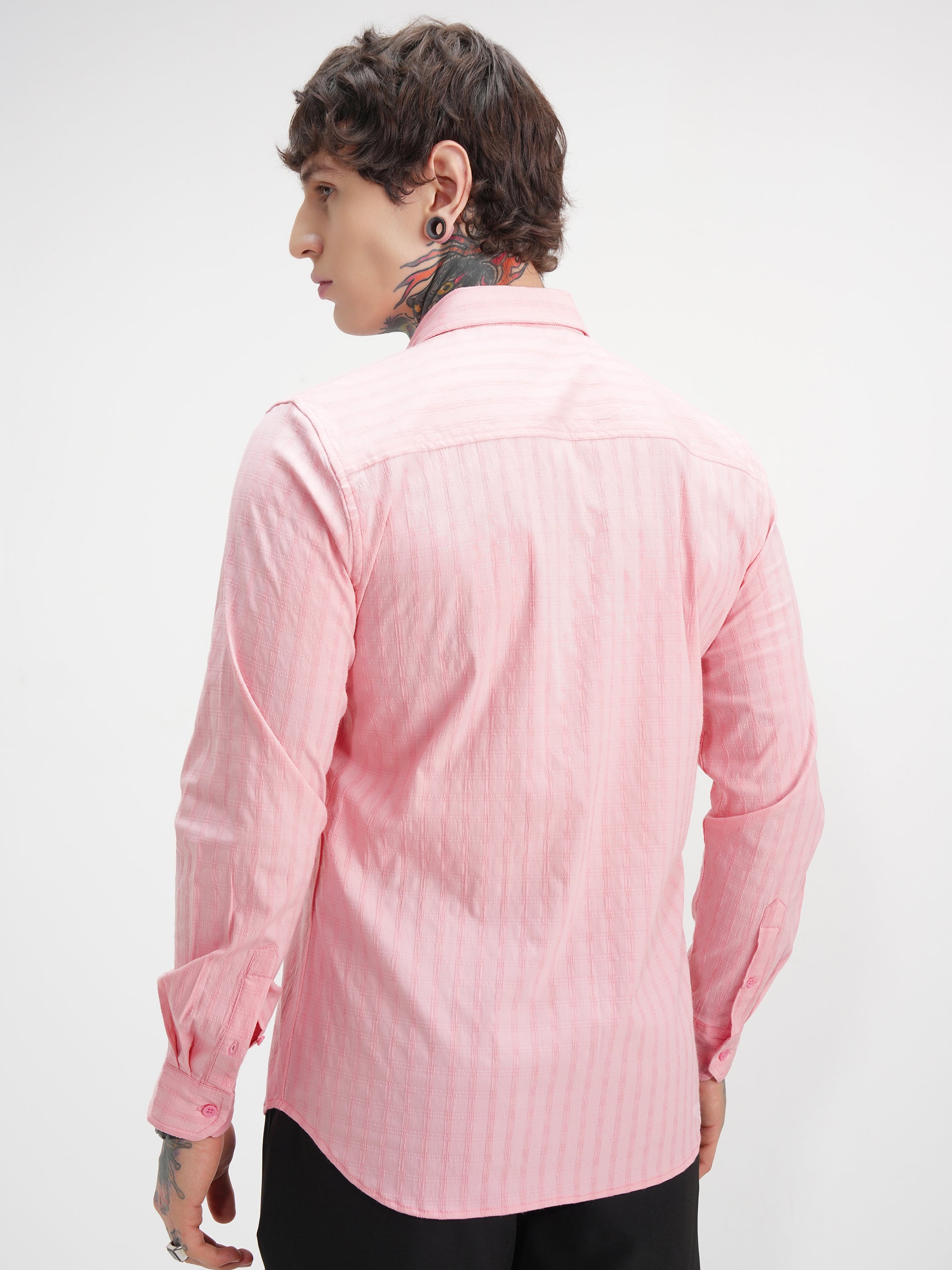 Highlander Men Pink Self Design Slim Fit Casual Shirt - Pink - Image 3