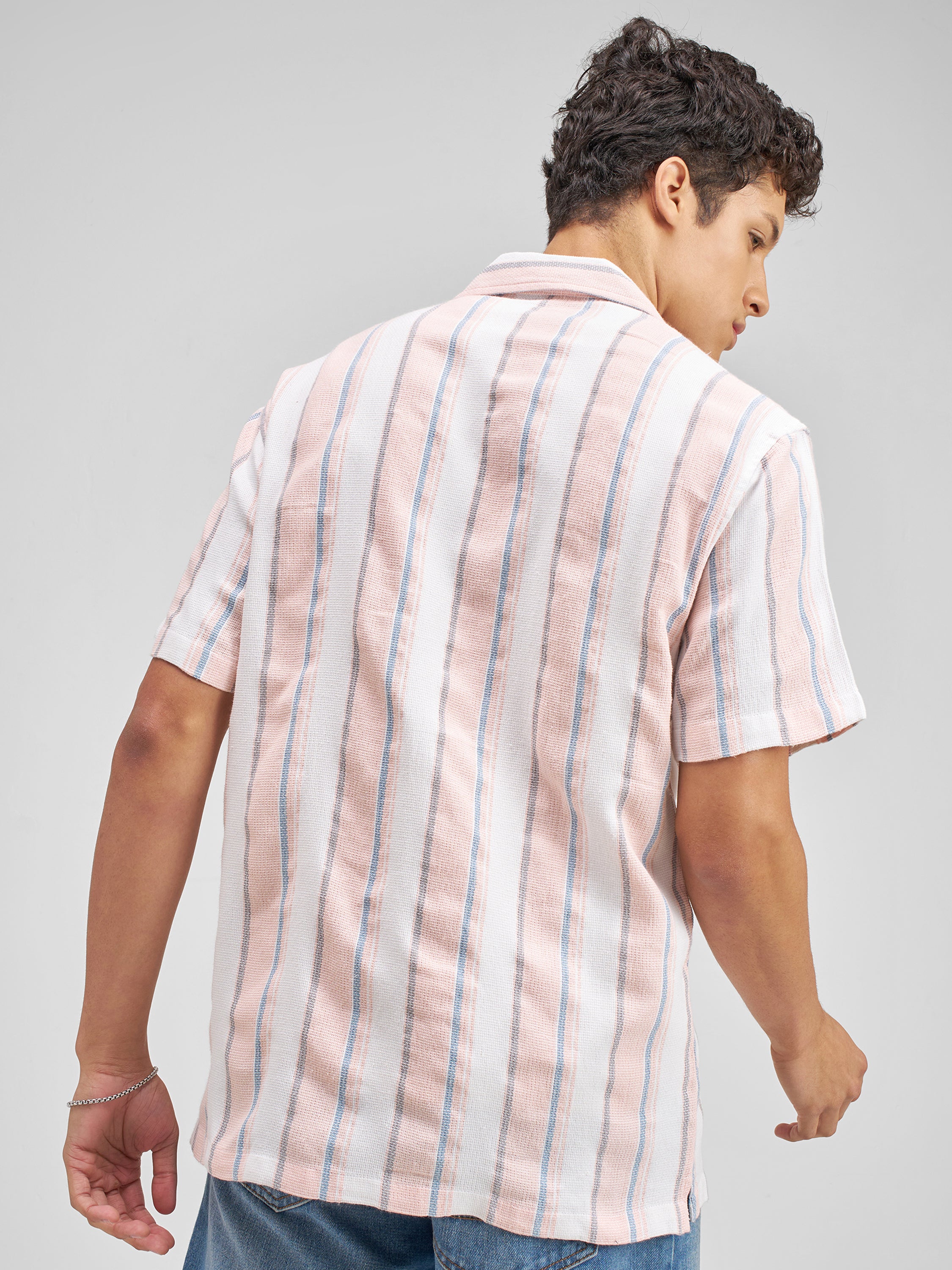 Highlander Men Pink Striped Relaxed Fit Casual Shirt - Pink - Image 3