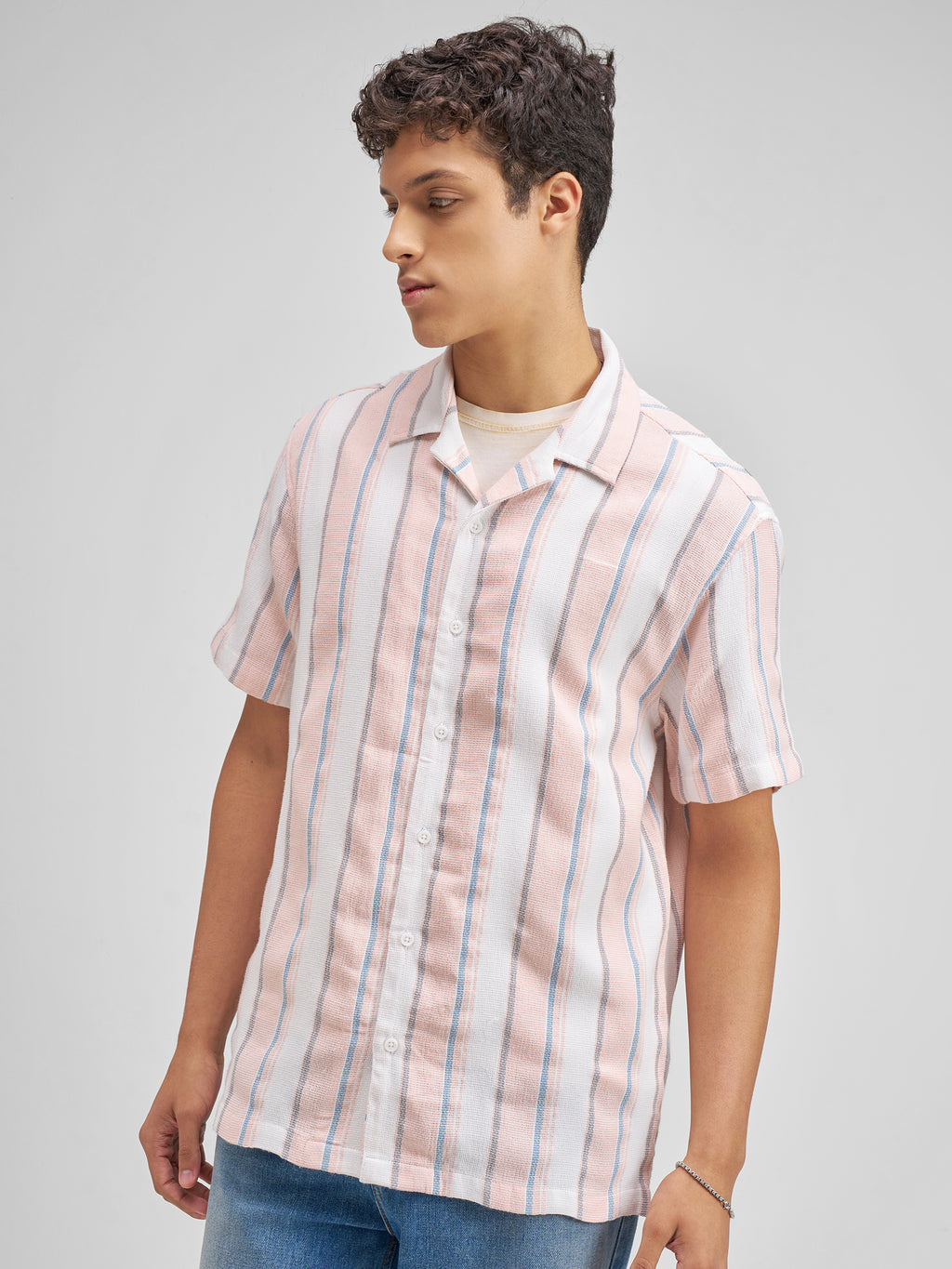 Highlander Men Pink Striped Relaxed Fit Casual Shirt - Pink - Image 4