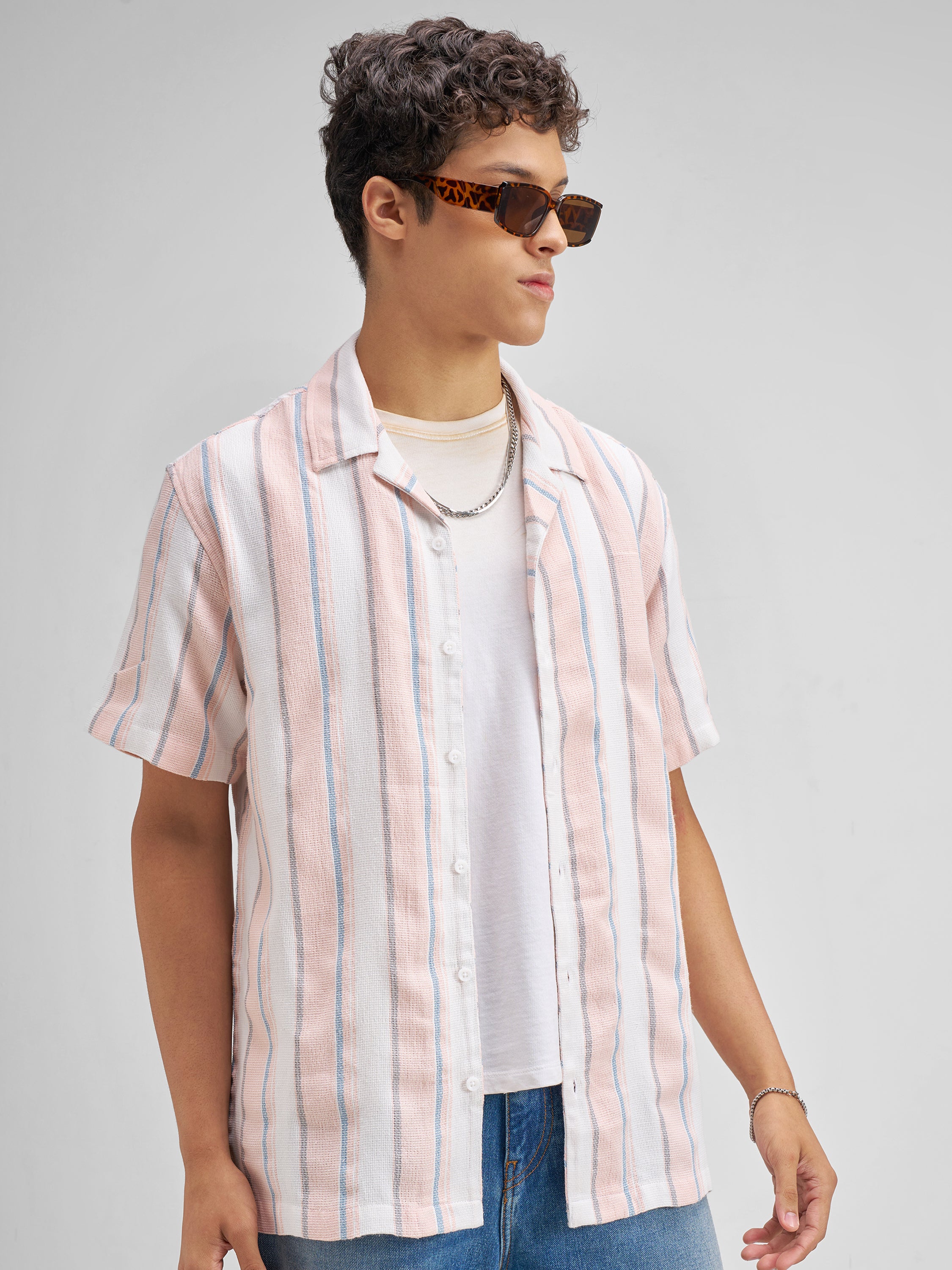 Highlander Men Pink Striped Relaxed Fit Casual Shirt - Pink - Image 6