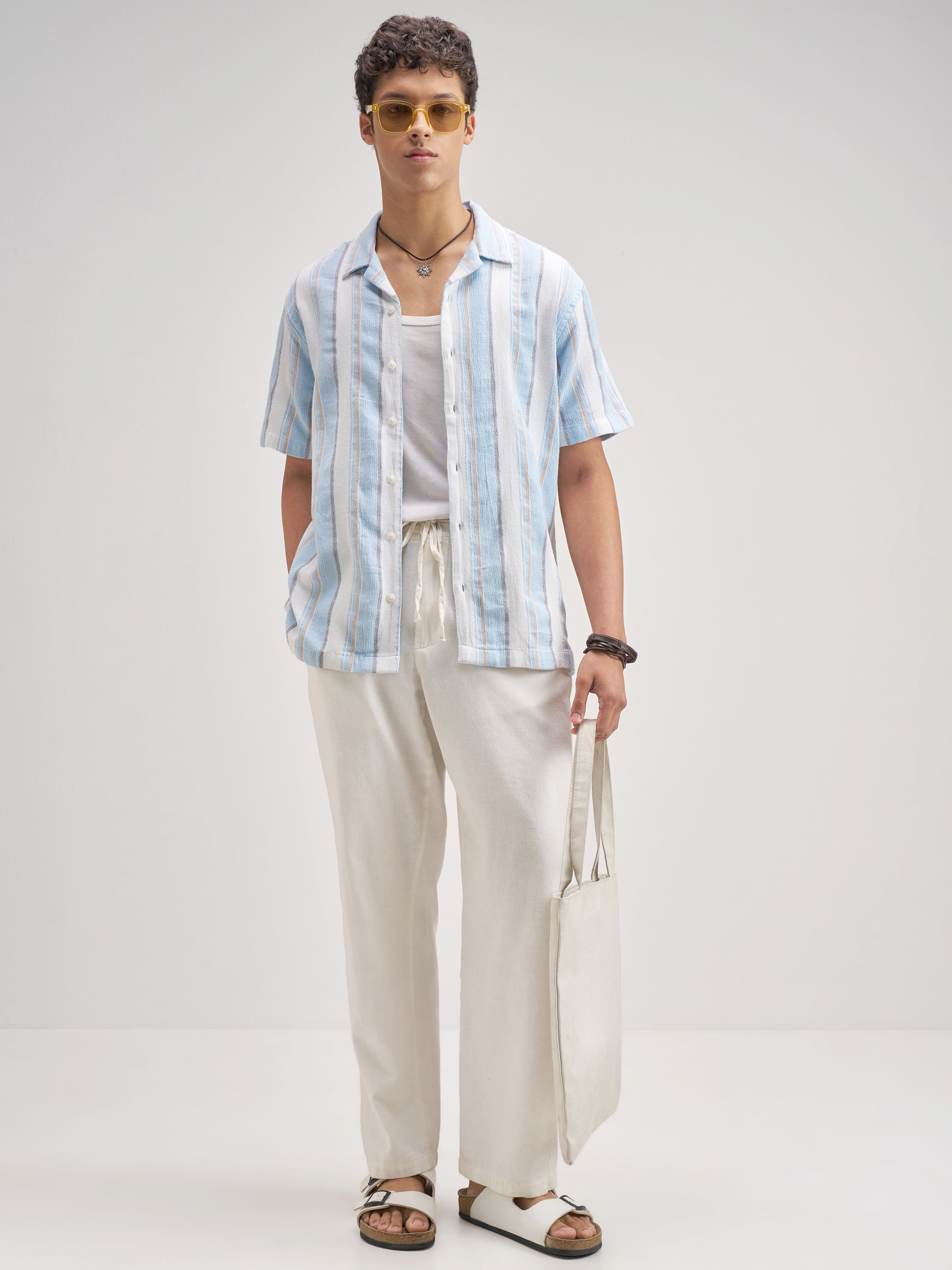 Highlander Men Blue Striped Relaxed Fit Casual Shirt - Blue - Image 2