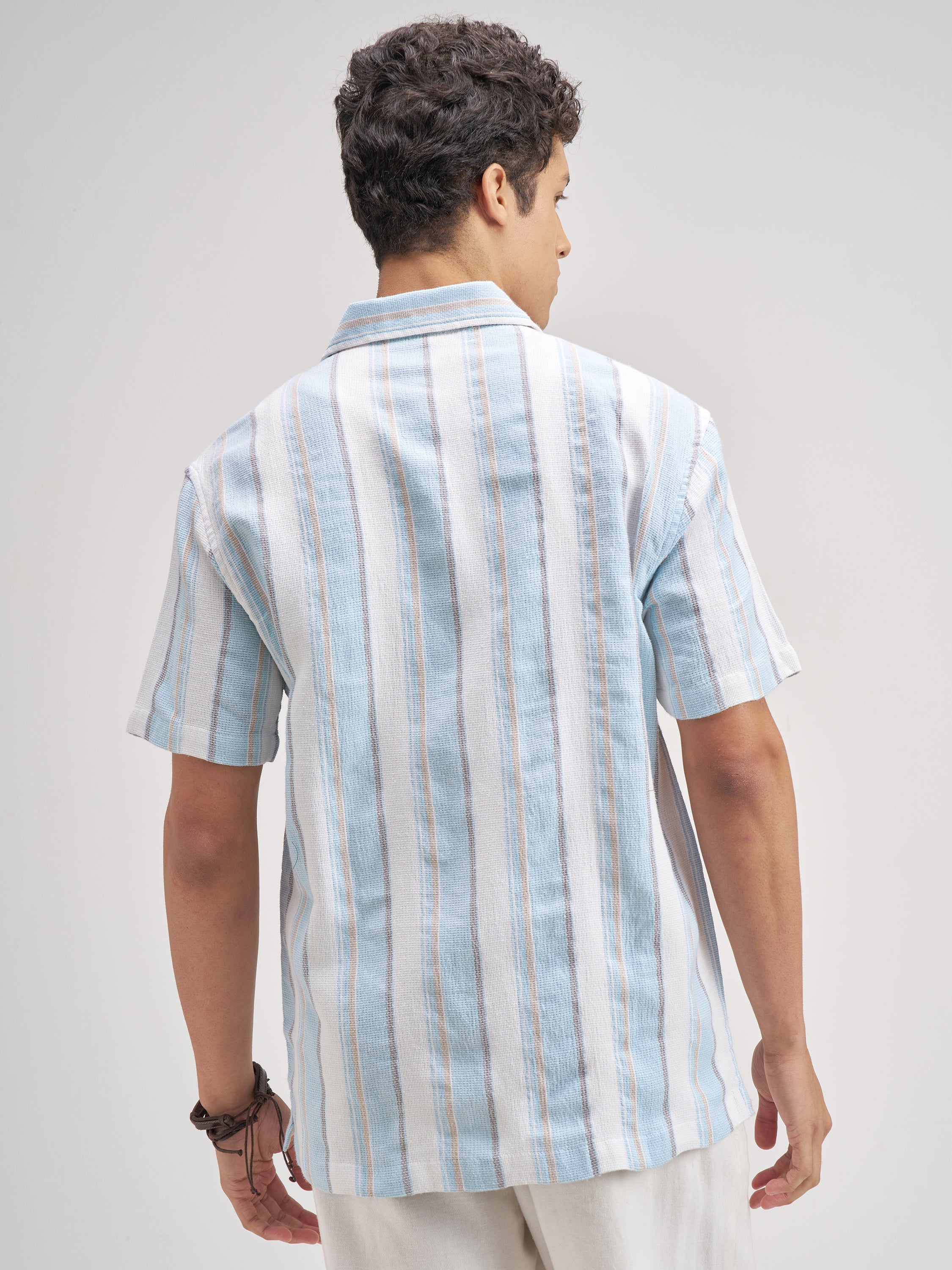 Highlander Men Blue Striped Relaxed Fit Casual Shirt - Blue - Image 3