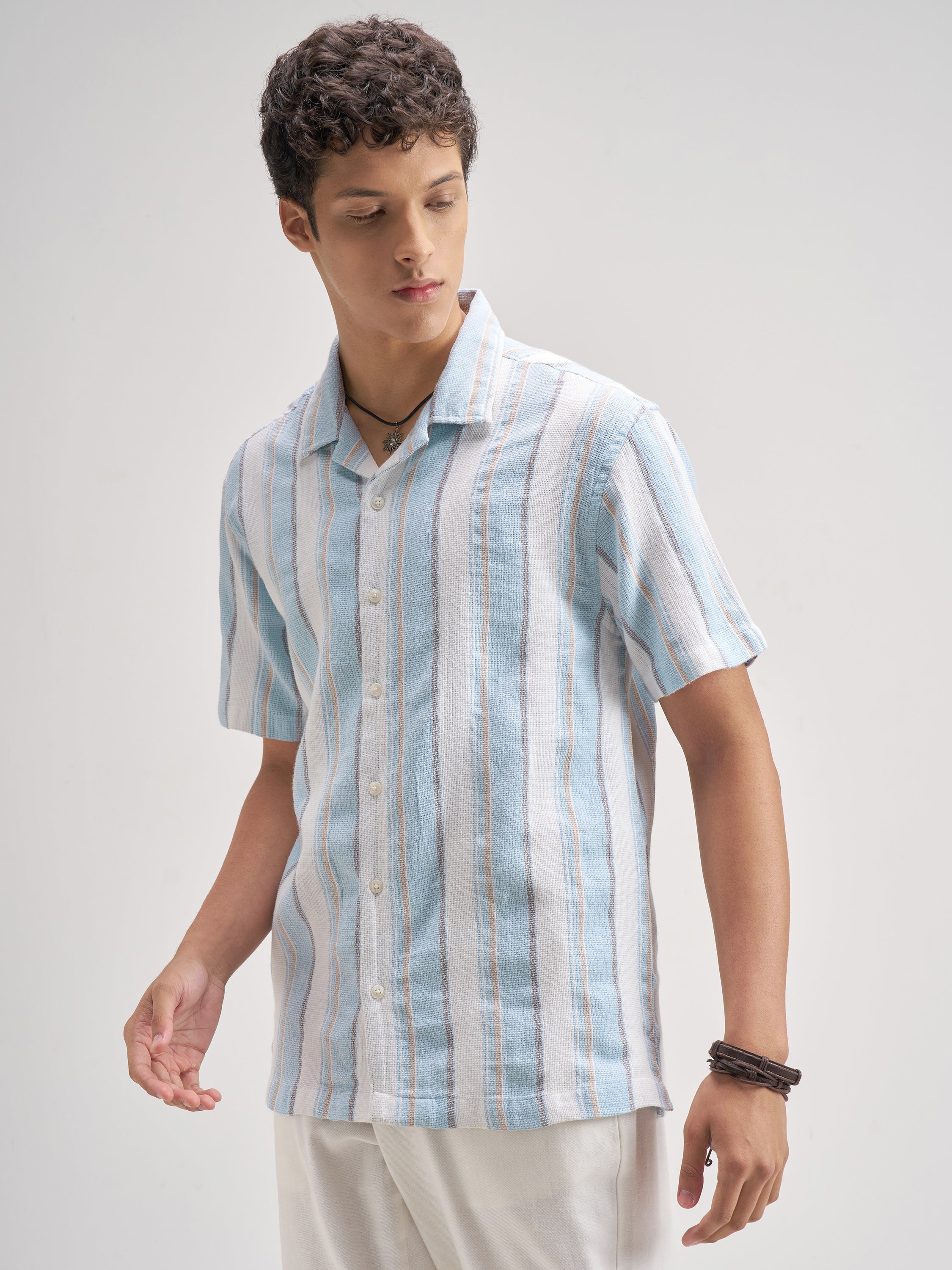 Highlander Men Blue Striped Relaxed Fit Casual Shirt - Blue - Image 4