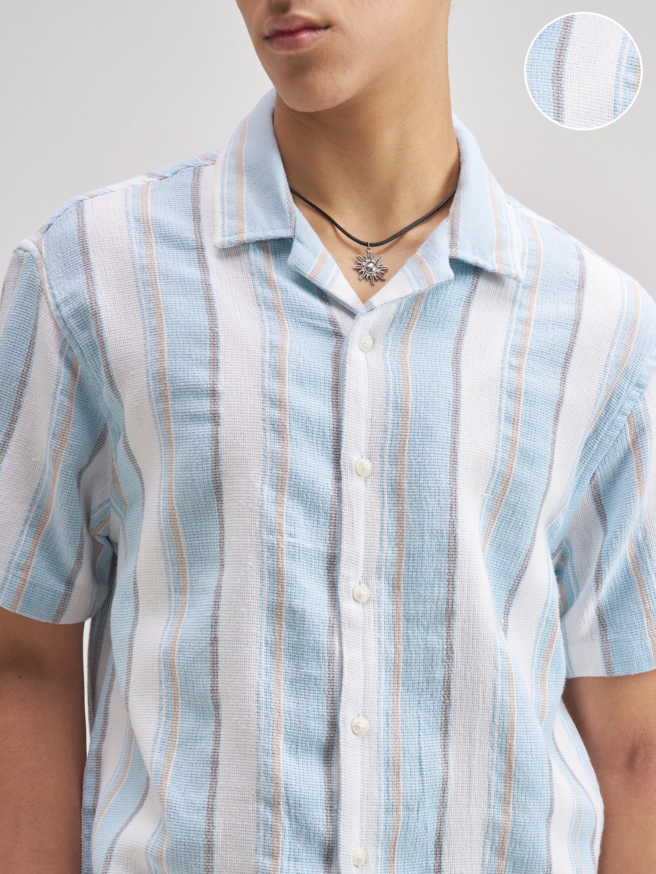 Highlander Men Blue Striped Relaxed Fit Casual Shirt - Blue - Image 5