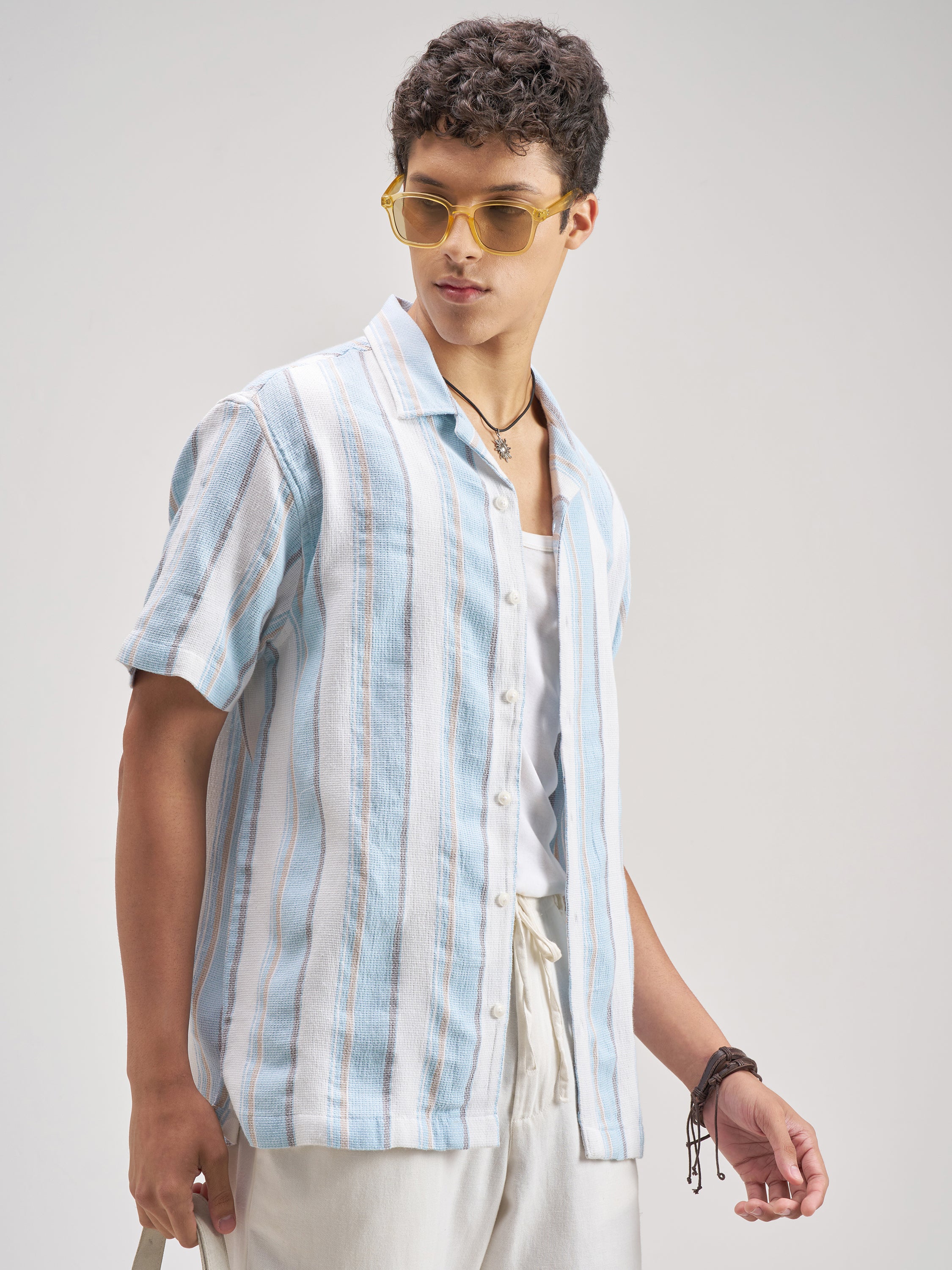 Highlander Men Blue Striped Relaxed Fit Casual Shirt - Blue - Image 6