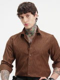 Highlander Men Brown Self Design Slim Fit Casual Shirt - Brown - Image 1