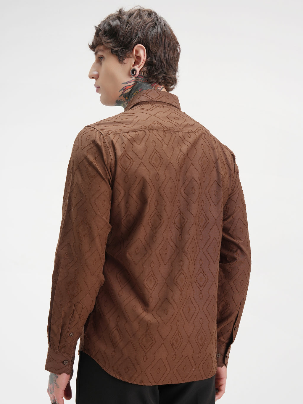 Highlander Men Brown Self Design Slim Fit Casual Shirt - Brown - Image 3